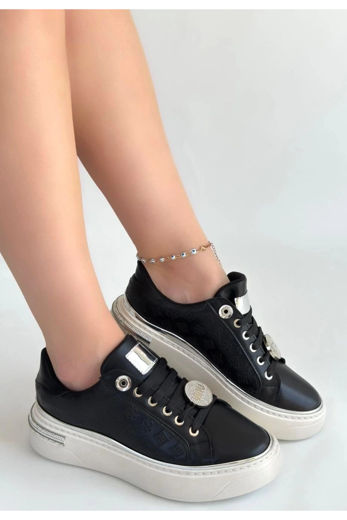 Jlar Siyah Cilt Bağcıklı Spor Ayakkabı