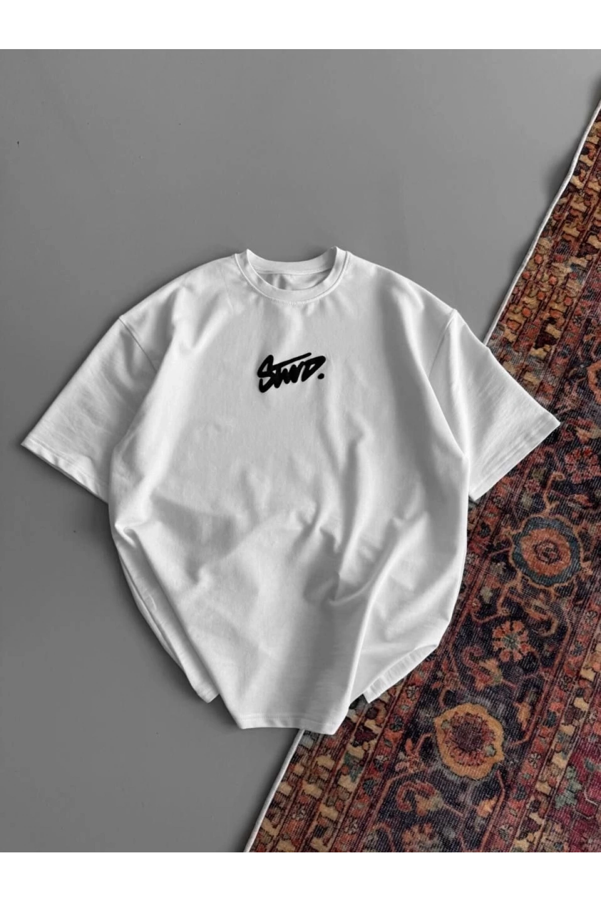 Kadın Baskılı Oversize T-shirt - Beyaz