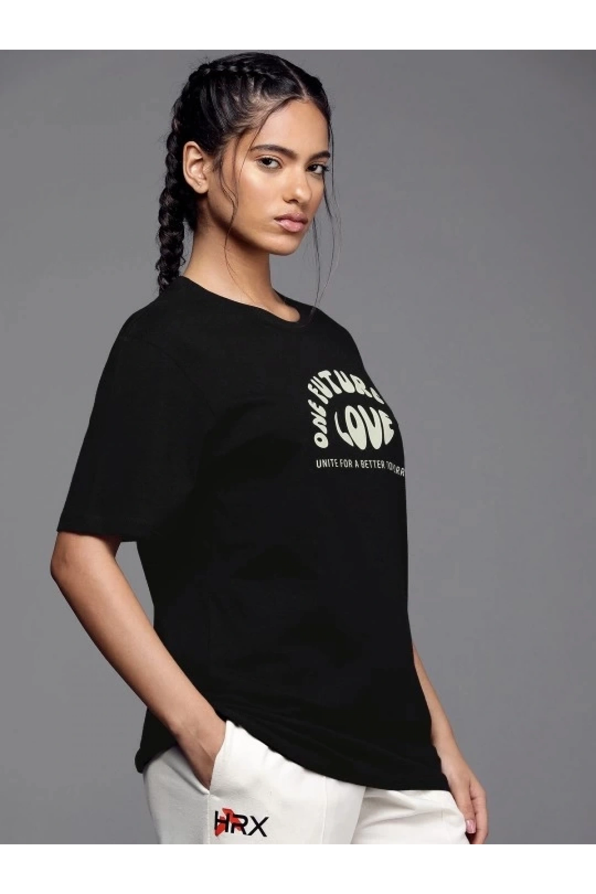 Kadın Baskılı Oversize T-shirt - Siyah