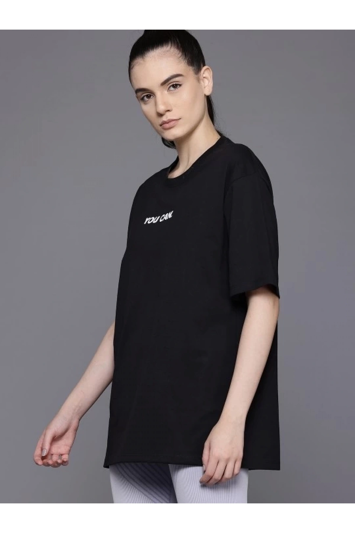 Kadın Baskılı Oversize T-shirt - Siyah
