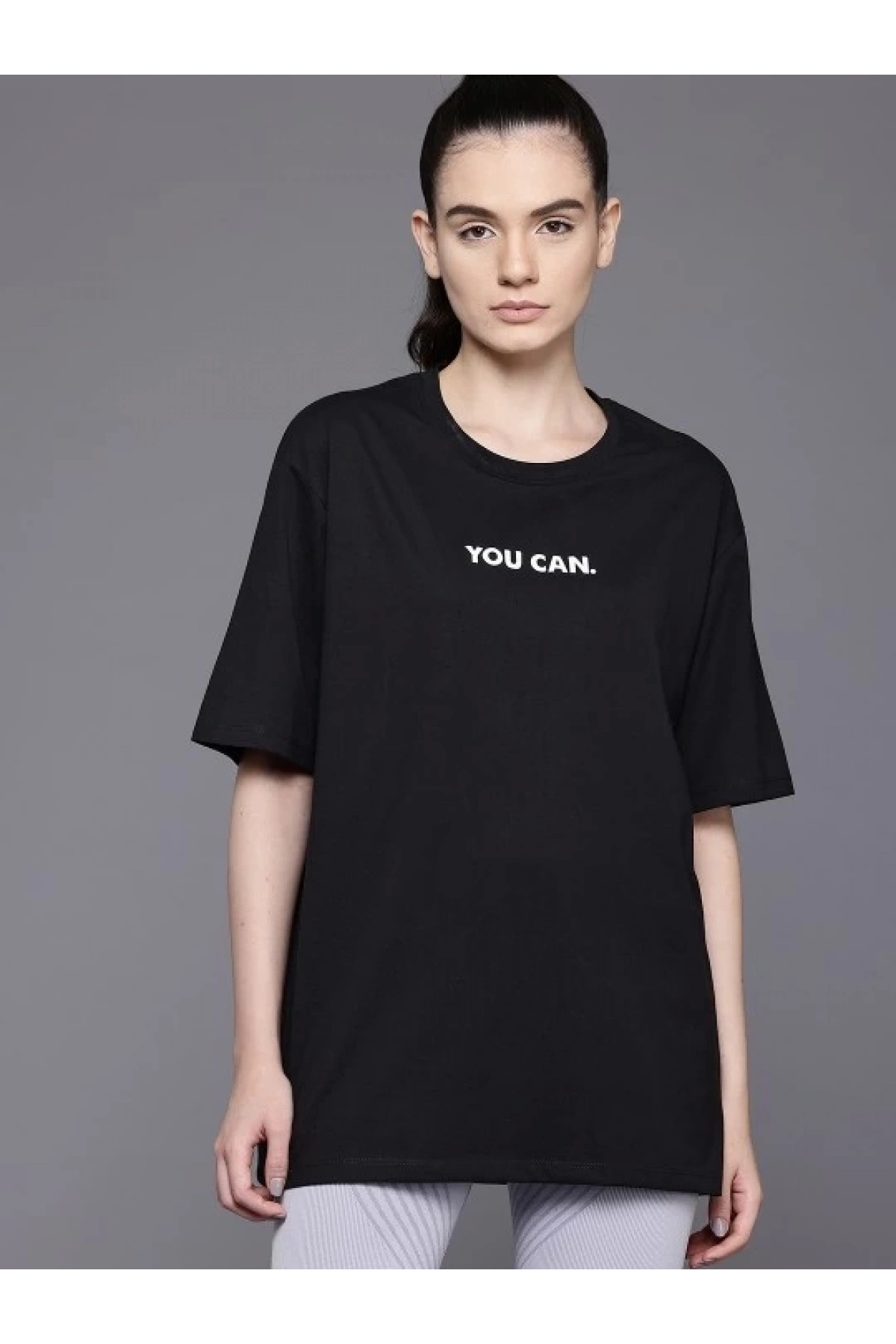 Kadın Baskılı Oversize T-shirt - Siyah