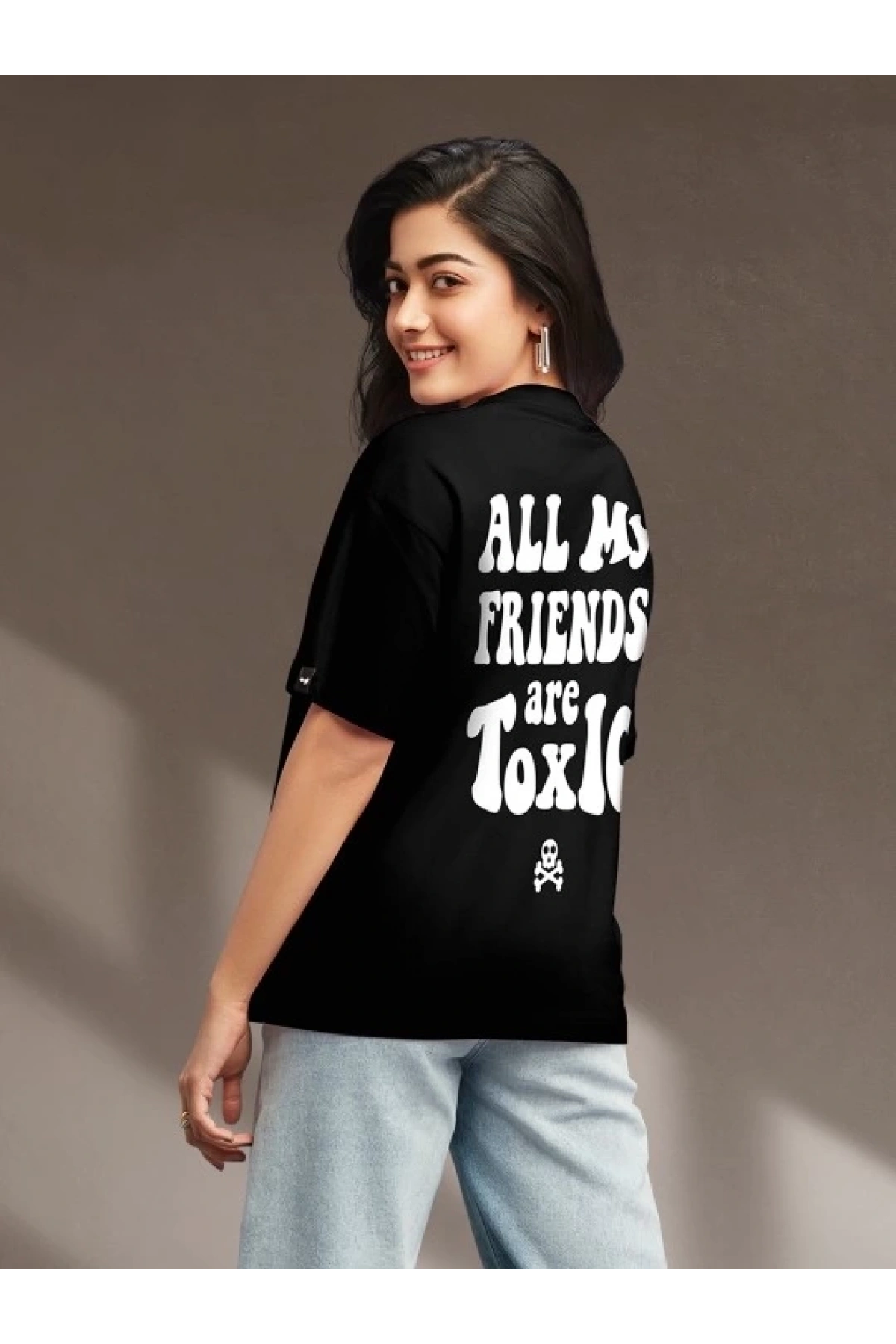 Kadın Baskılı Oversize T-shirt - Siyah