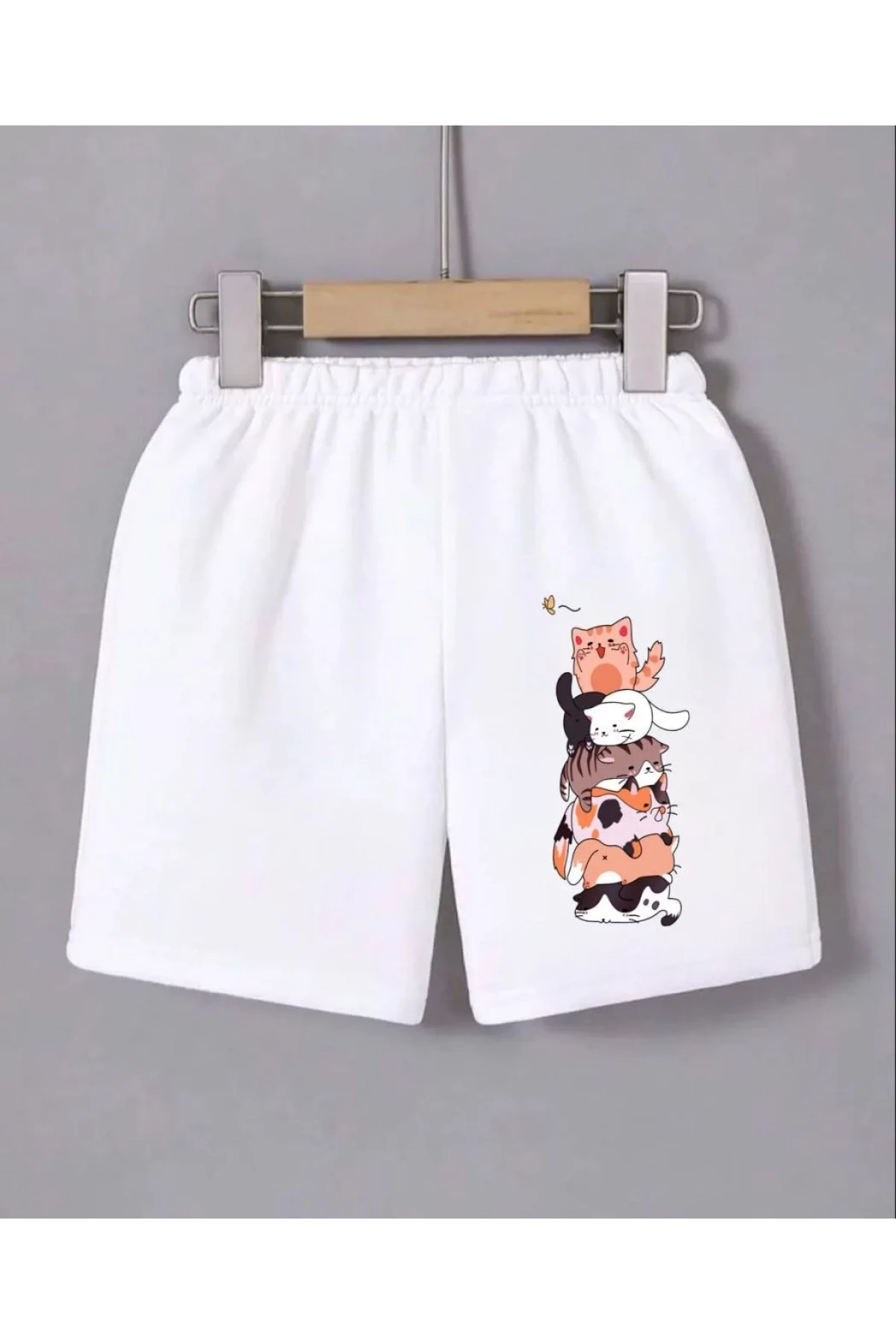 Kadın Beli Lastikli Baskılı Mini Şort - Beyaz