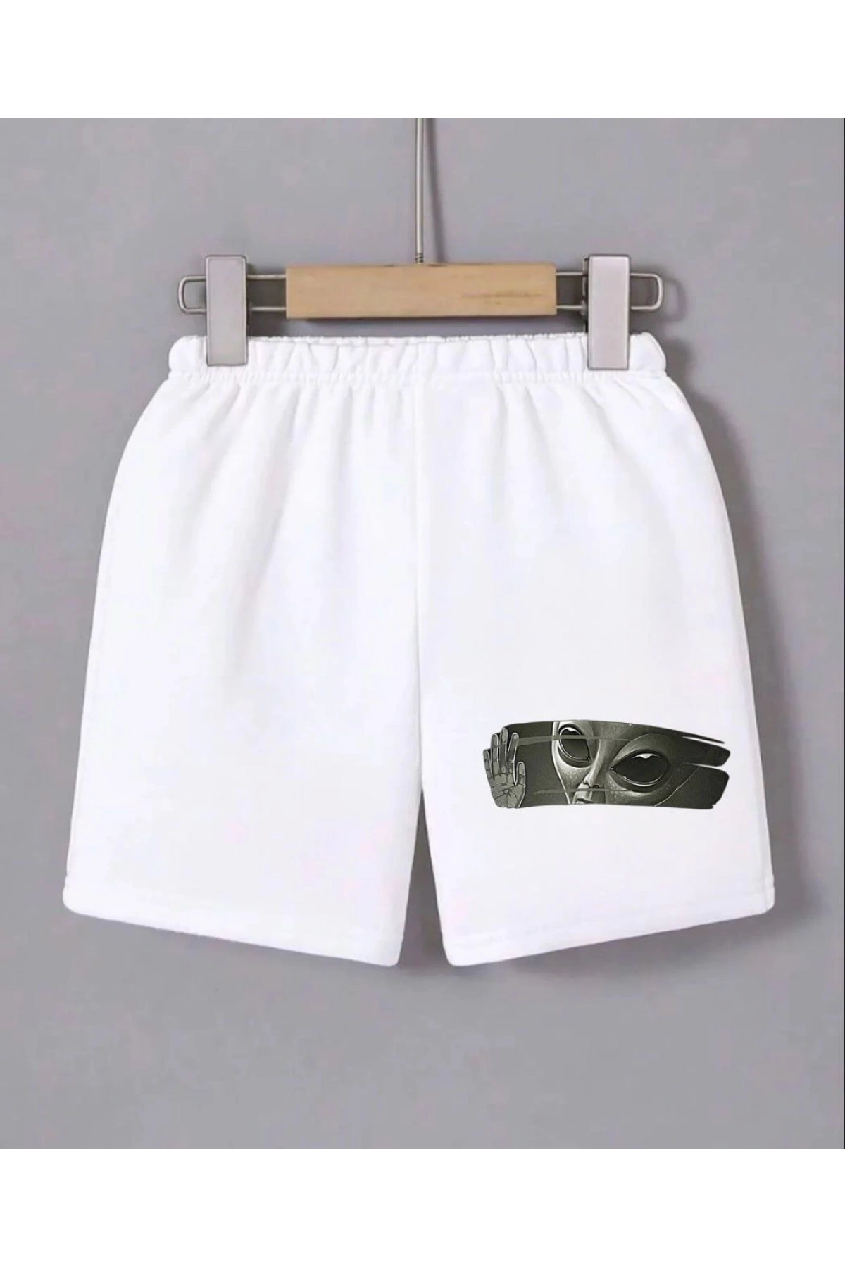 Kadın Beli Lastikli Baskılı Mini Şort - Beyaz