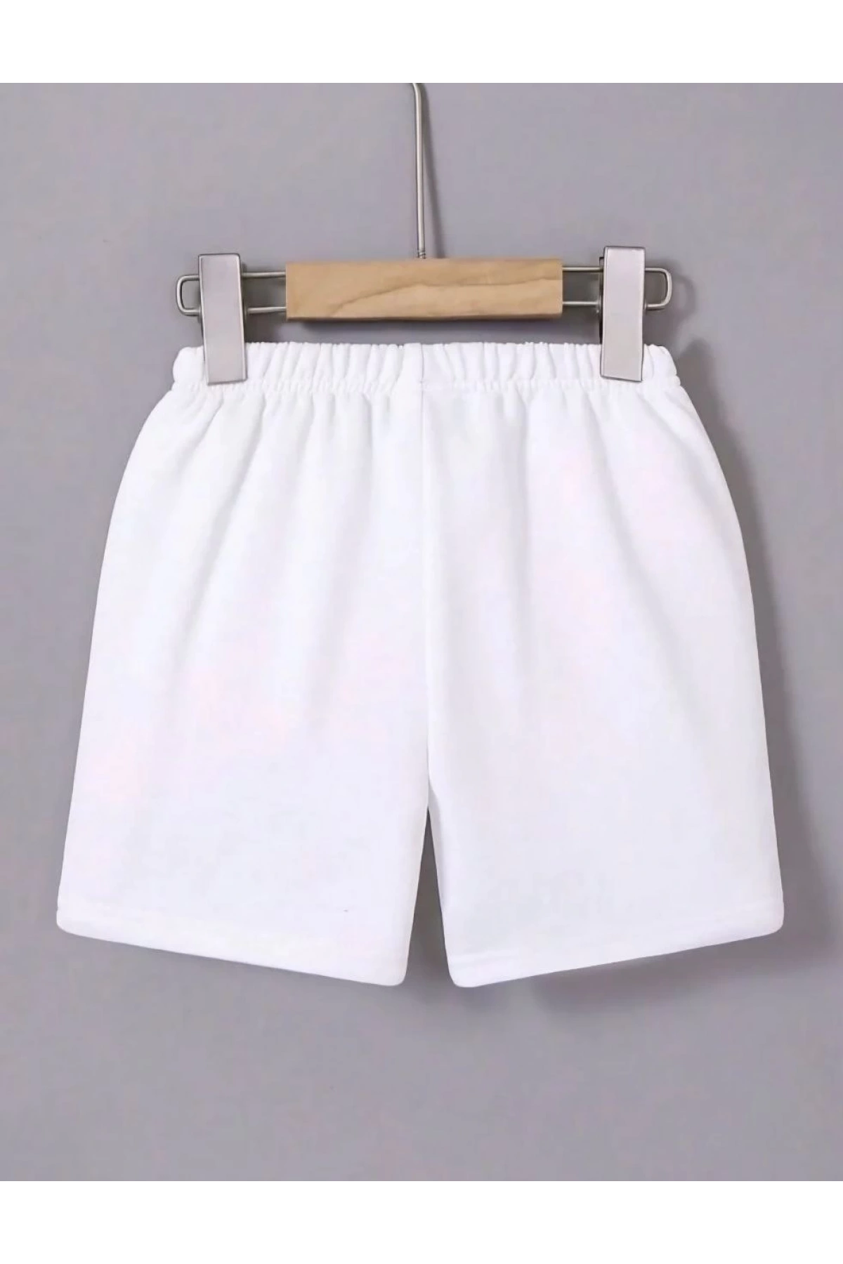 Kadın Beli Lastikli Baskılı Mini Şort - Beyaz