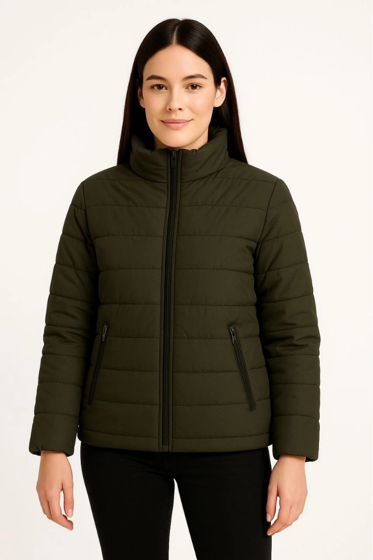 Kadın Bomber Mont Ceket – Su İtici Kumaş, Kapitone Astarlı, Fermuarlı, Kışlık - Haki