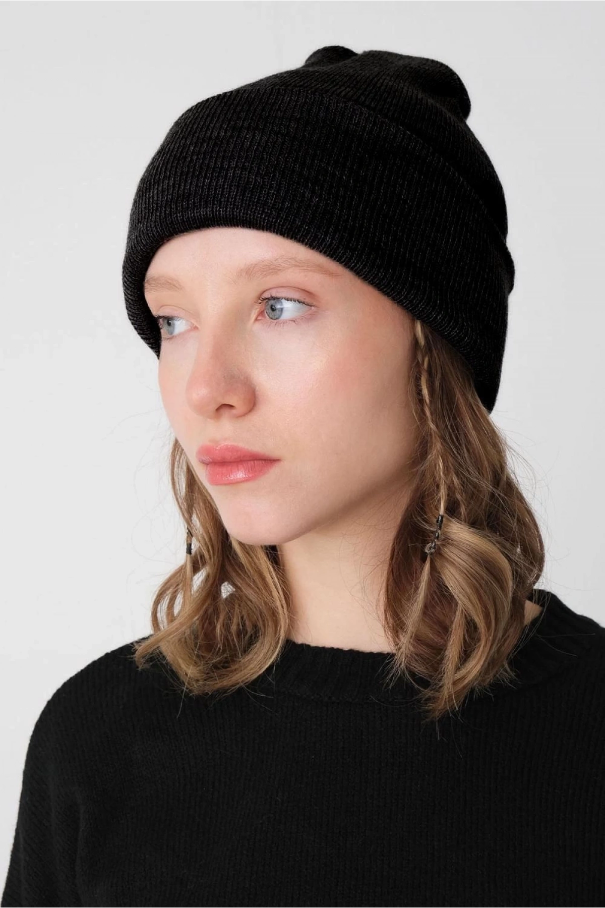 Kadın Katlamalı Basic Bere - Siyah