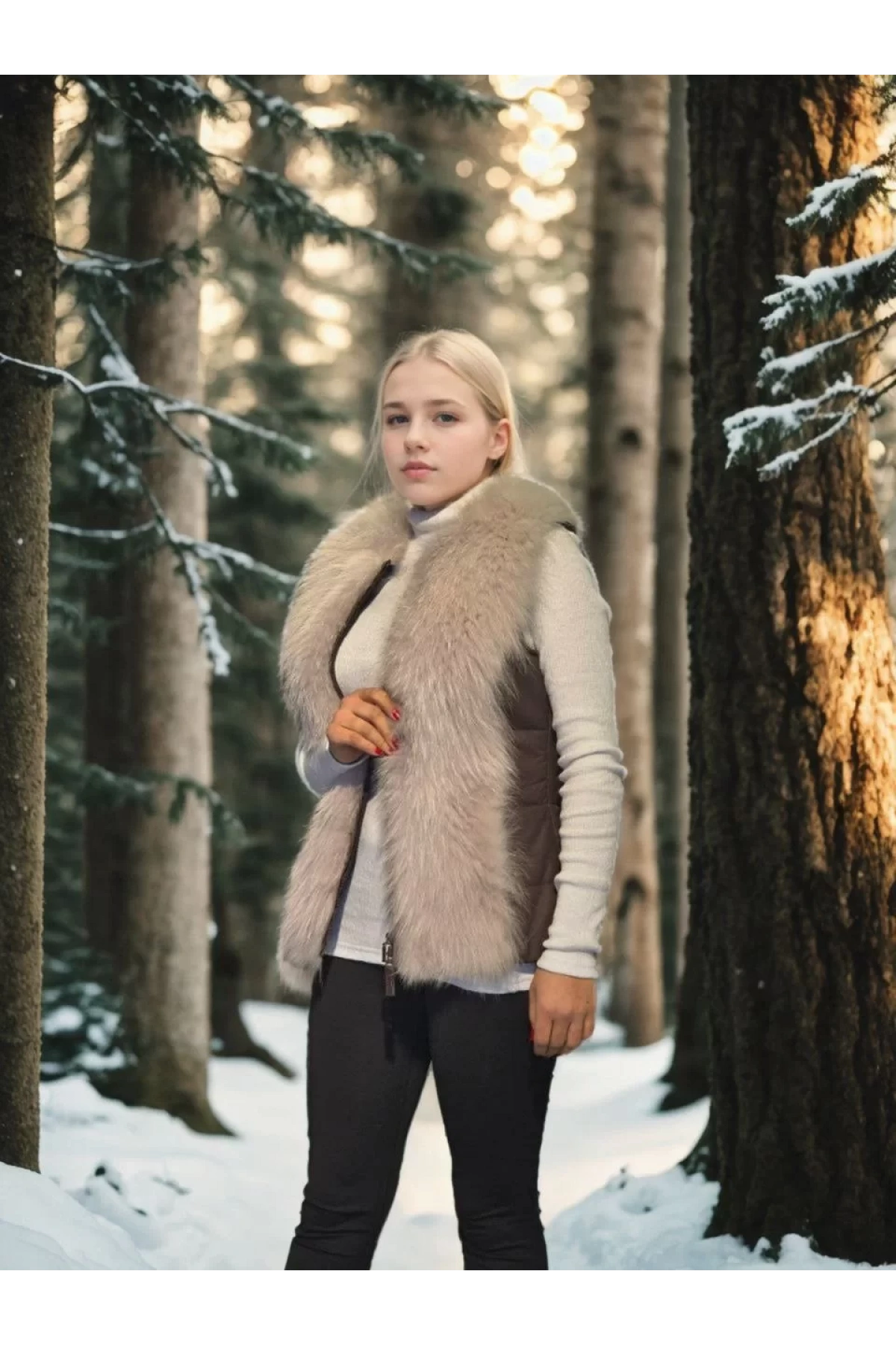 Kadın Kolsuz Fermuarlı Yelek - Kahve