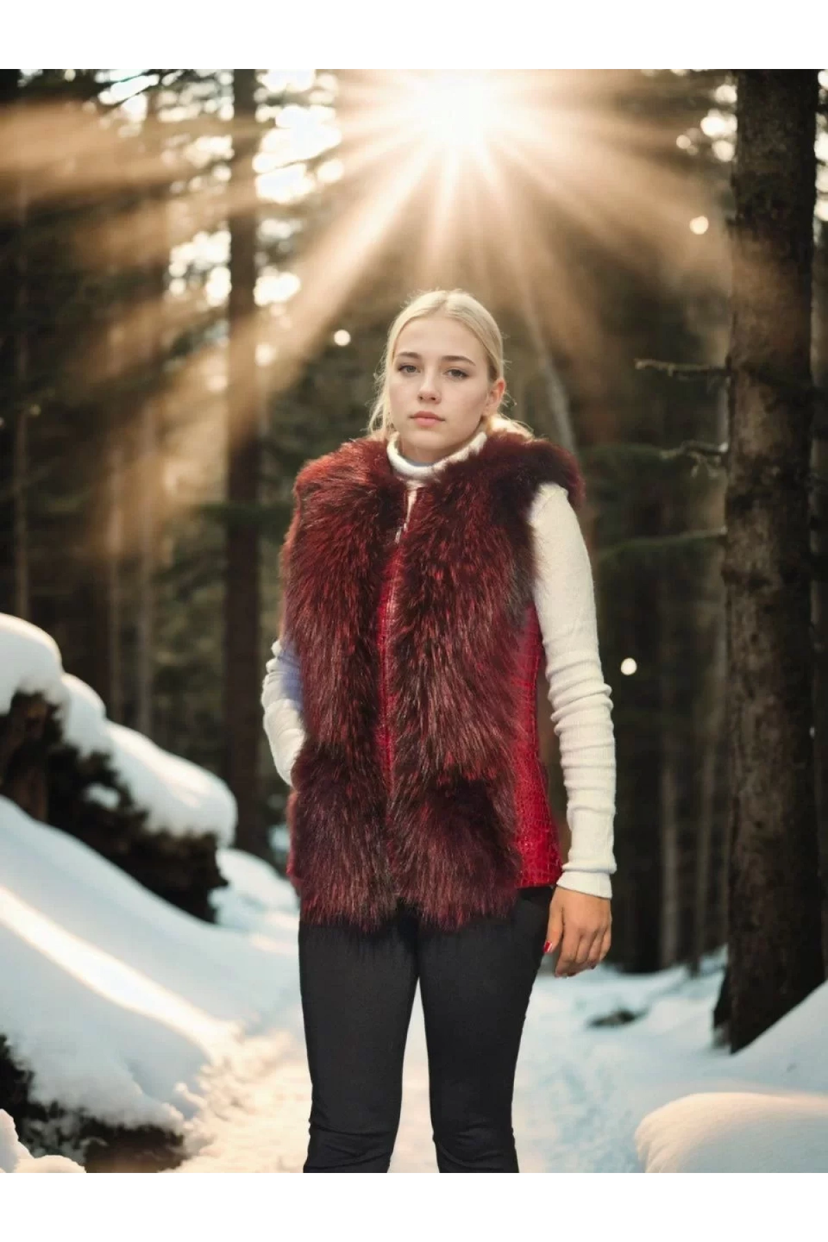 Kadın Kolsuz Fermuarlı Yelek - Kırmızı