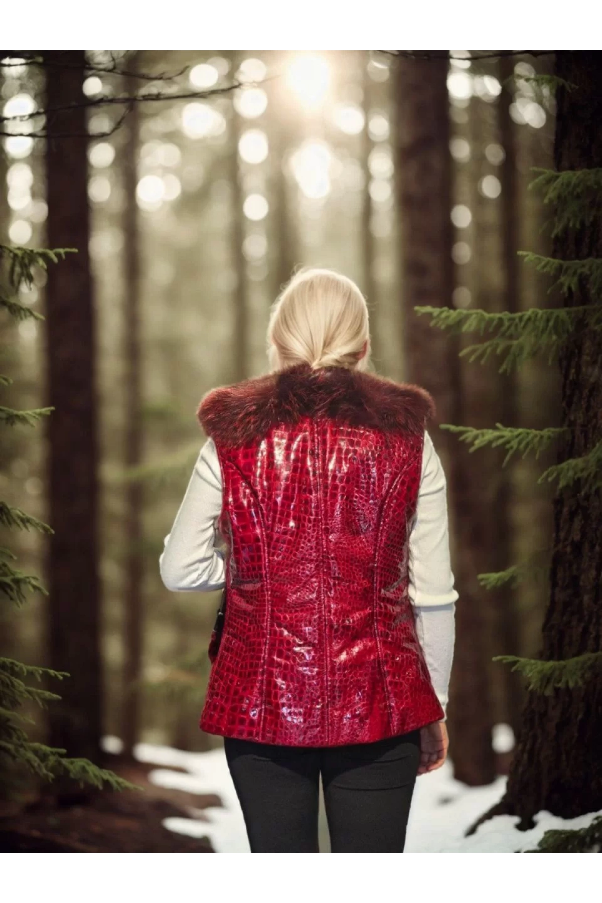 Kadın Kolsuz Fermuarlı Yelek - Kırmızı