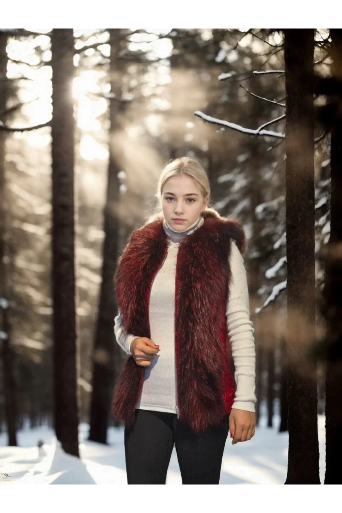 Kadın Kolsuz Fermuarlı Yelek - Kırmızı