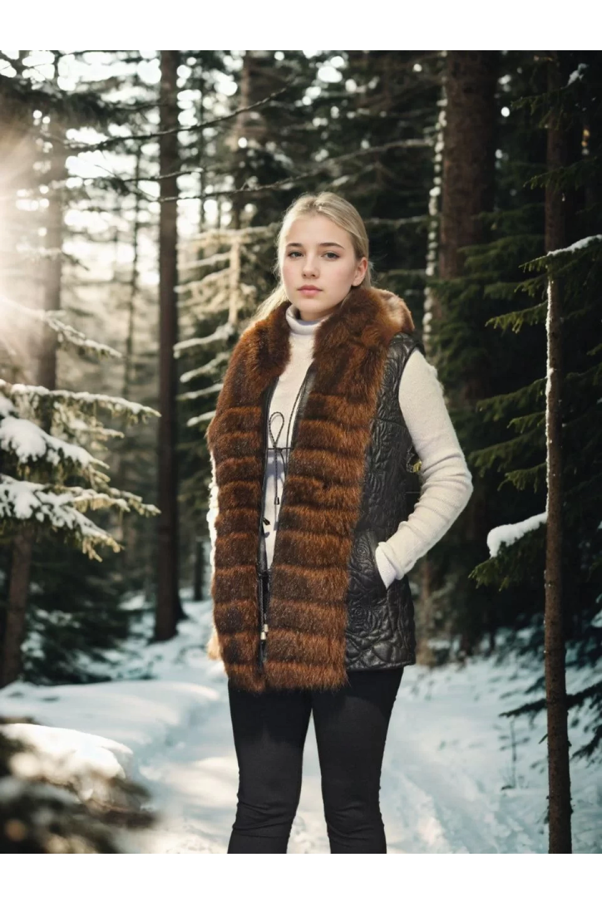 Kadın Kolsuz Fermuarlı Yelek - Siyah