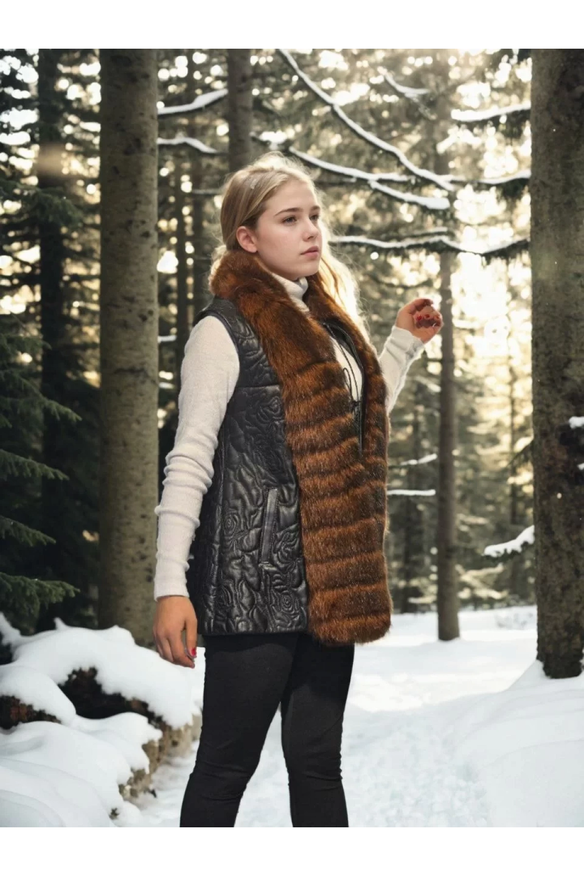 Kadın Kolsuz Fermuarlı Yelek - Siyah