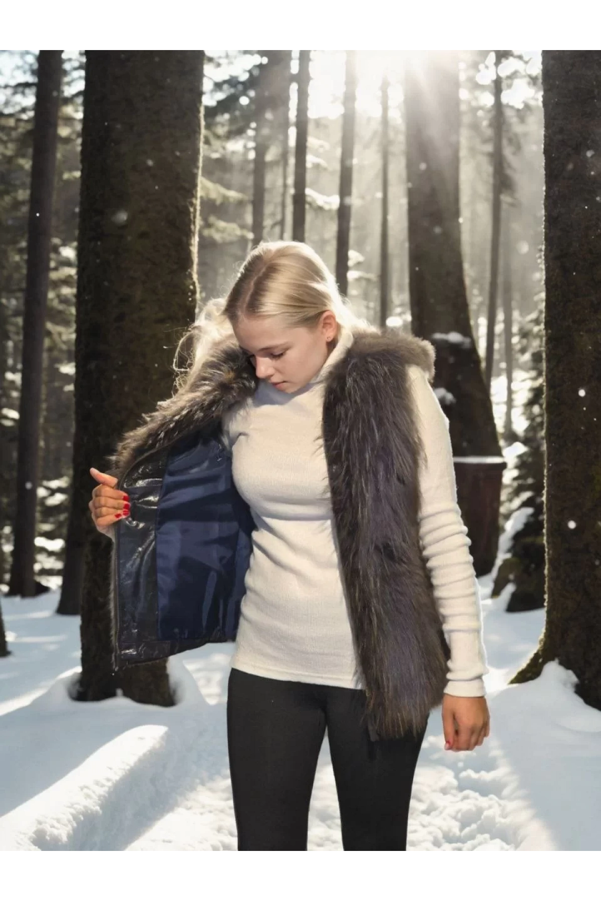 Kadın Kolsuz Fermuarlı Yelek - Siyah