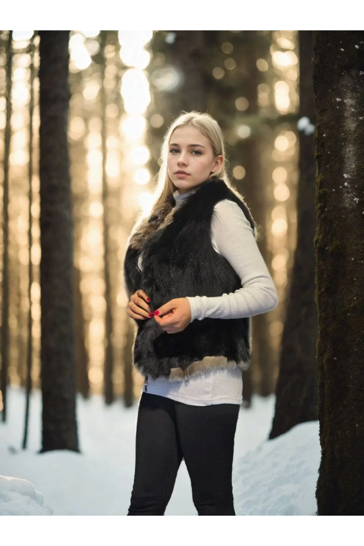 Kadın Kolsuz Fermuarlı Yelek - Siyah