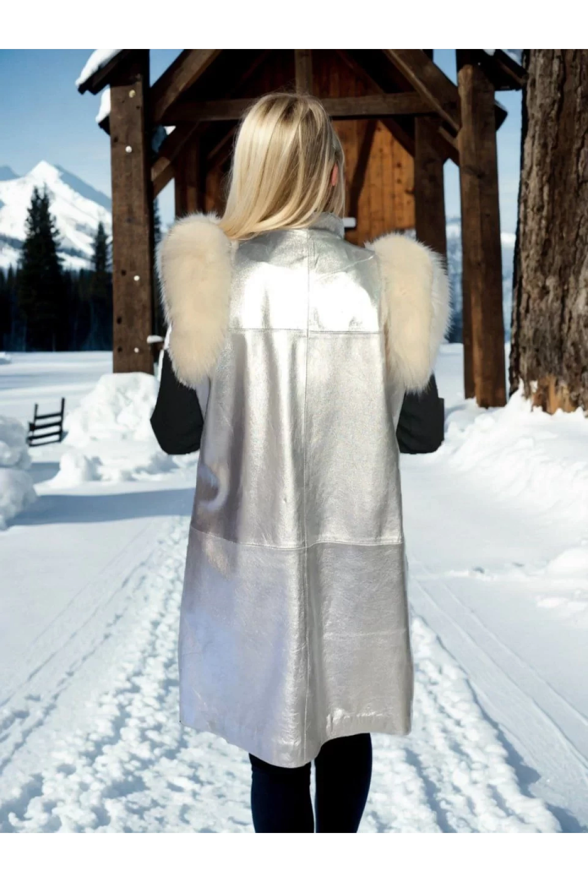 Kadın Kolsuz Hakiki Deri Kürk - Gri