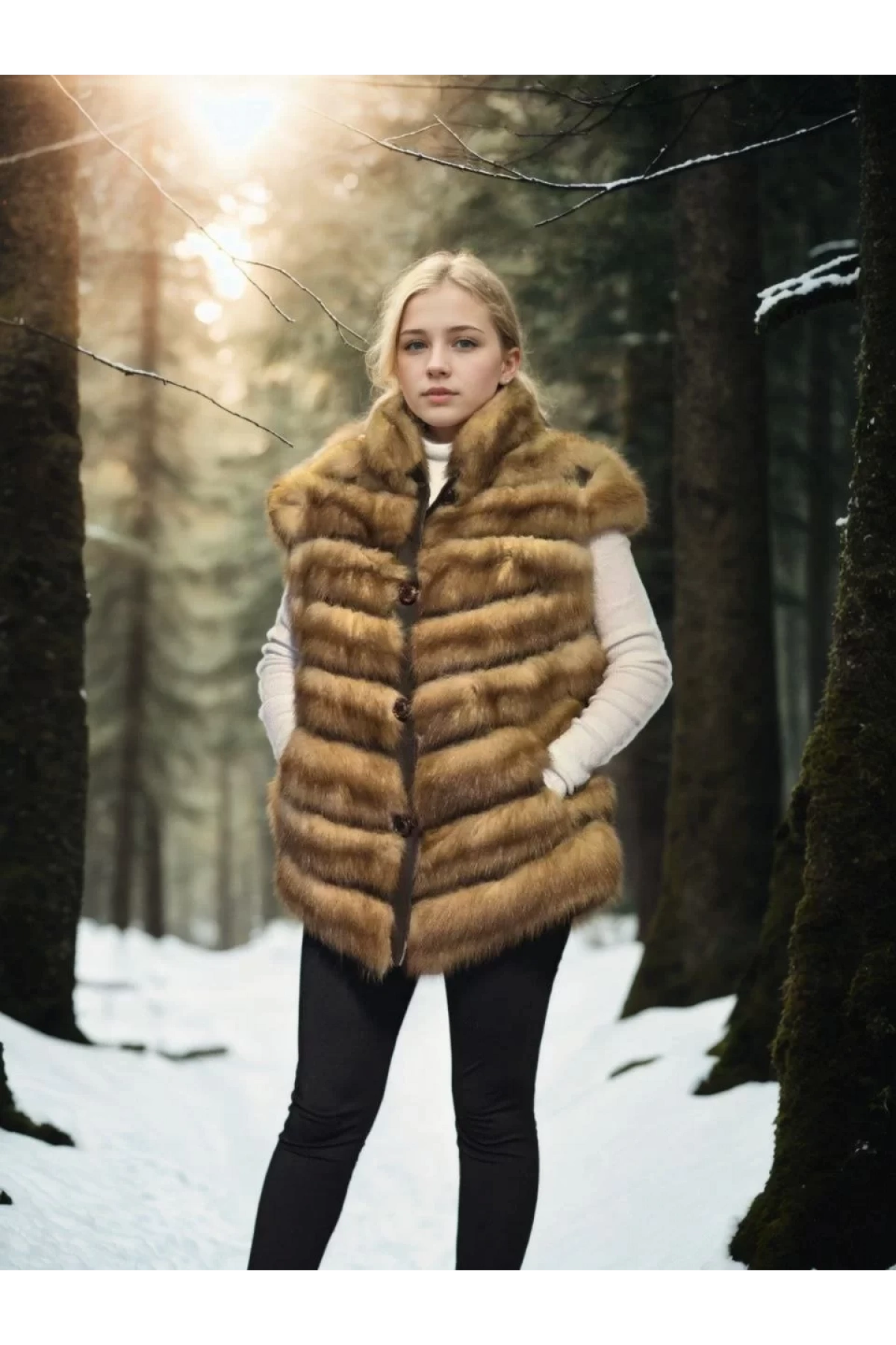 Kadın Kolsuz Hakiki Kürk - Kahve