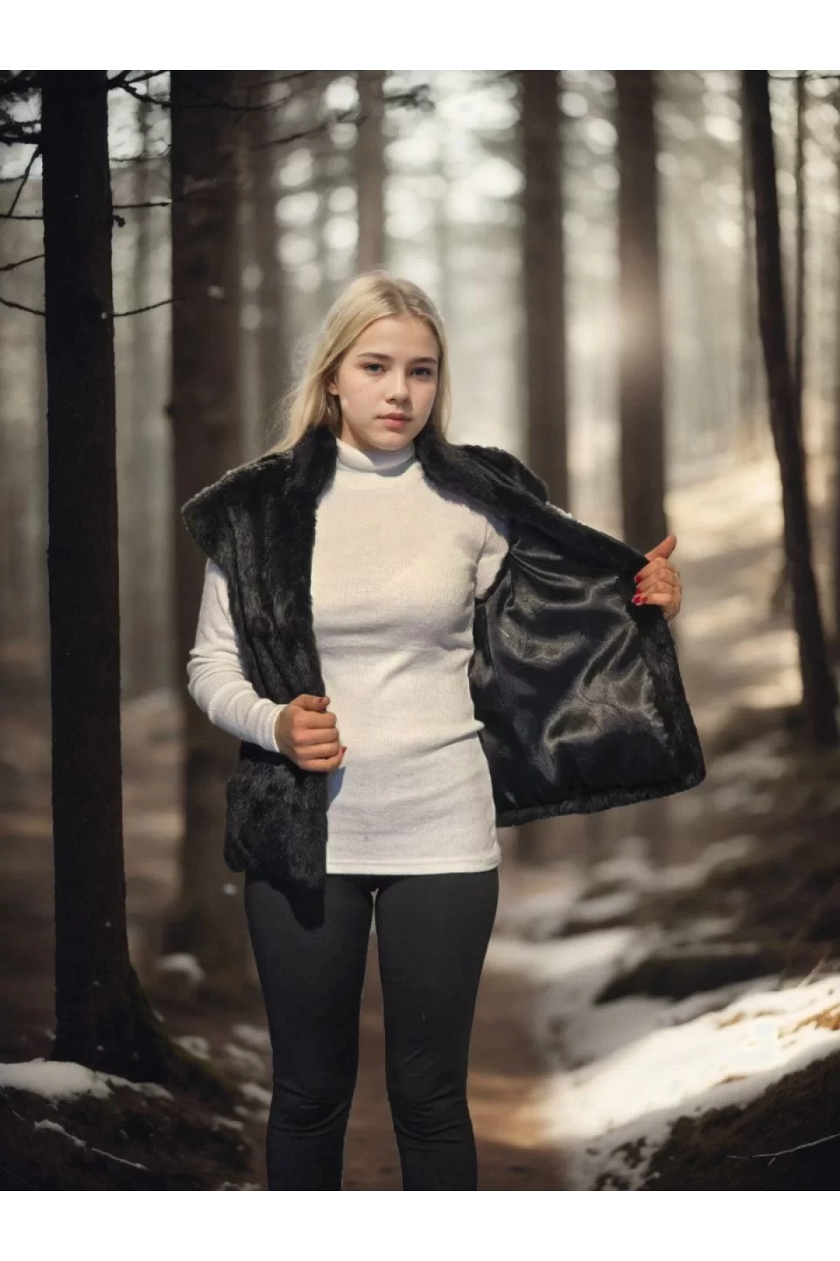 Kadın Kolsuz Hakiki Kürk - Siyah