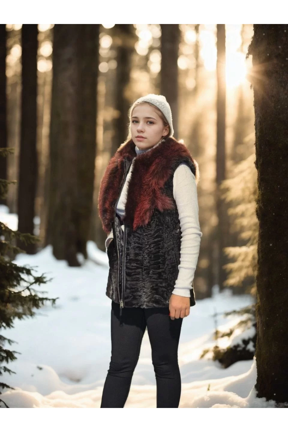 Kadın Kolsuz Hakiki Kürk - Siyah