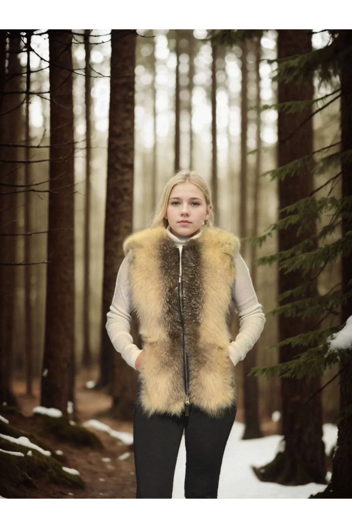 Kadın Kolsuz Hakiki Yelek - Fuşya