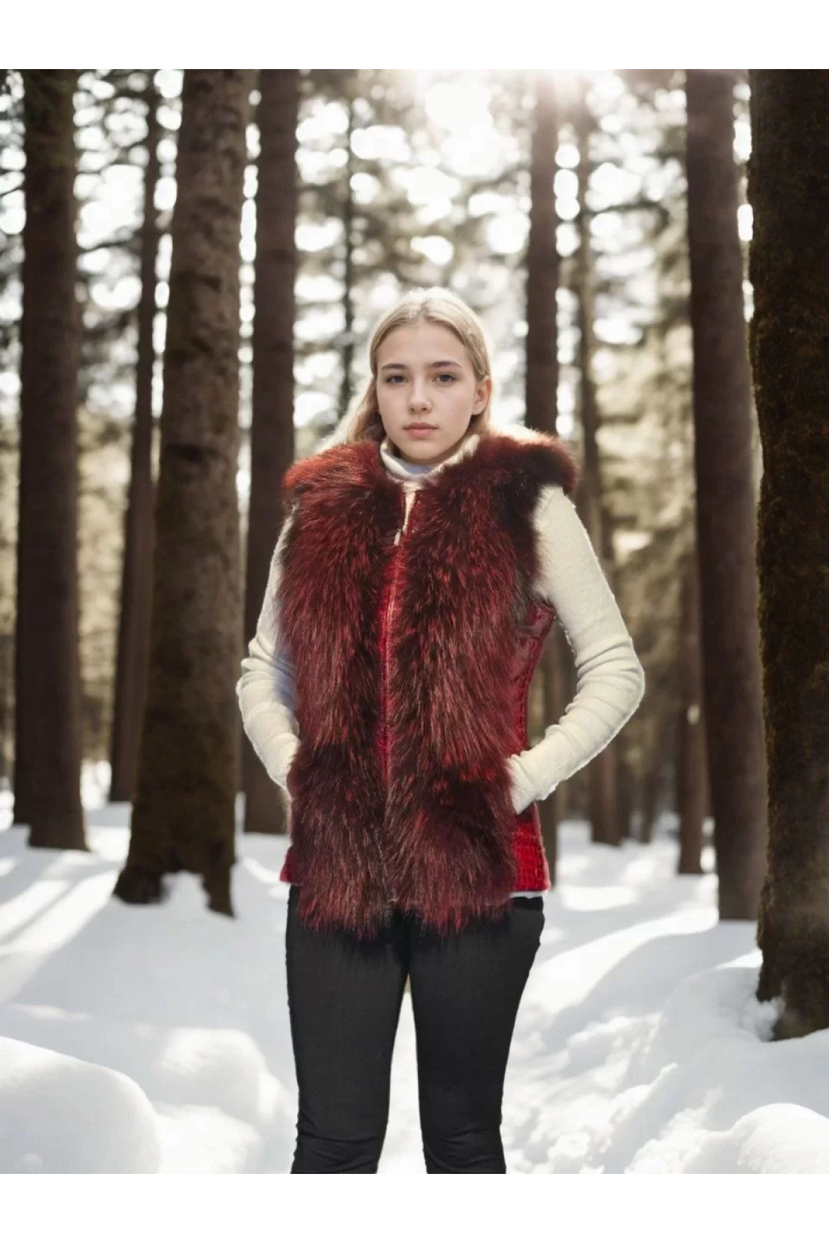 Kadın Kolsuz Hakiki Yelek - Fuşya