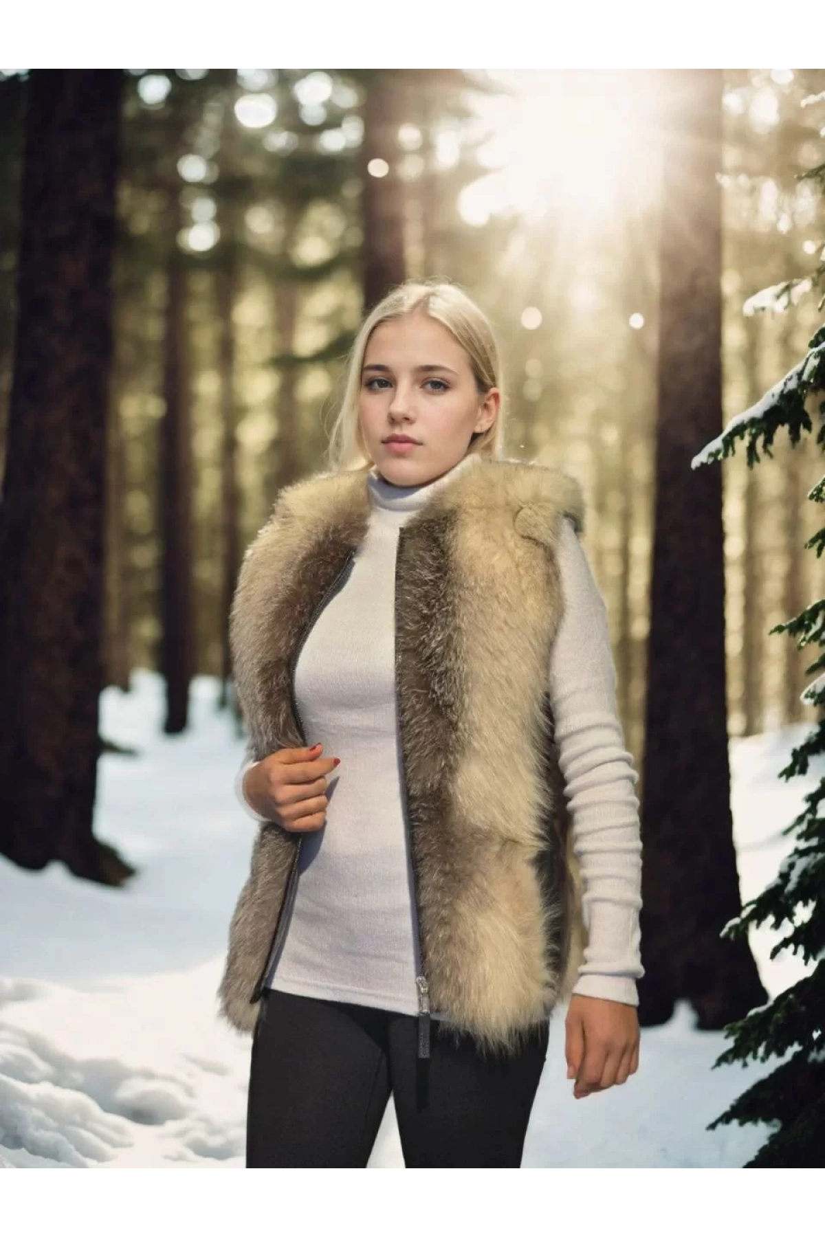 Kadın Kolsuz Hakiki Yelek - Fuşya