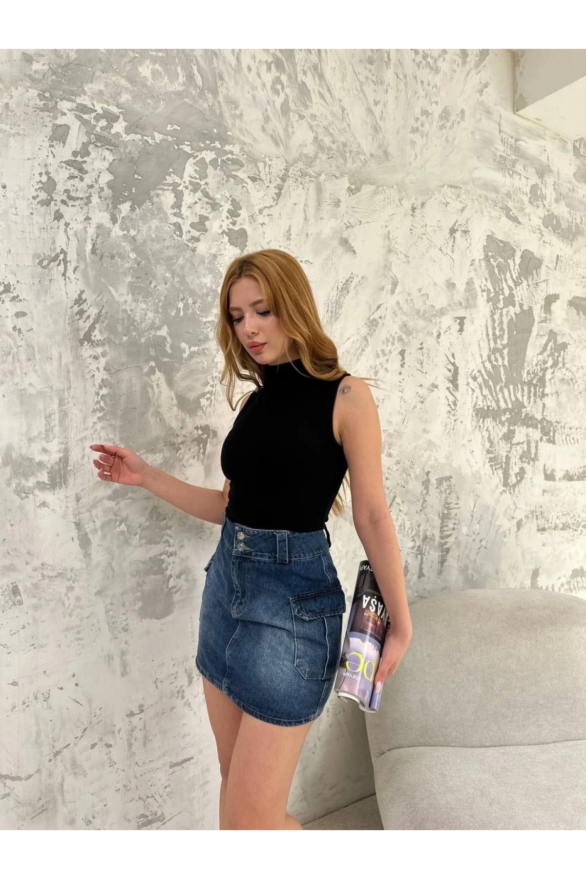 Kadın Kolsuz Yarım Bağazlı Badi bluz - Siyah