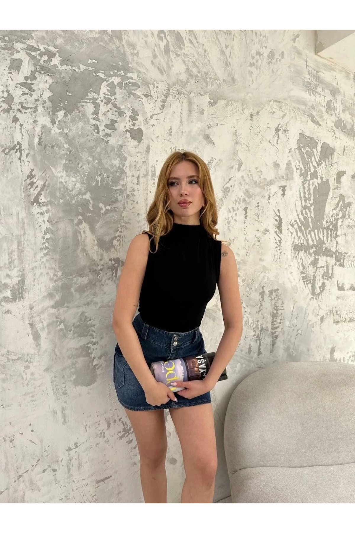 Kadın Kolsuz Yarım Bağazlı Badi bluz - Siyah