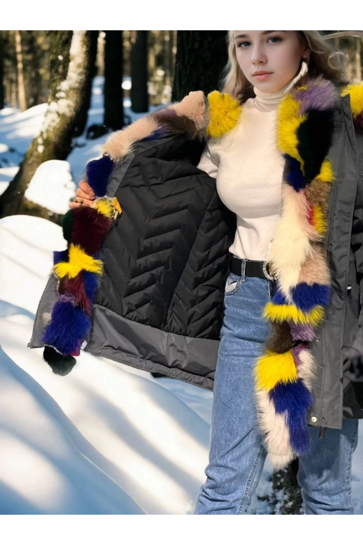 Kadın Su Geçirmez Kapüşonlu Mont - Füme