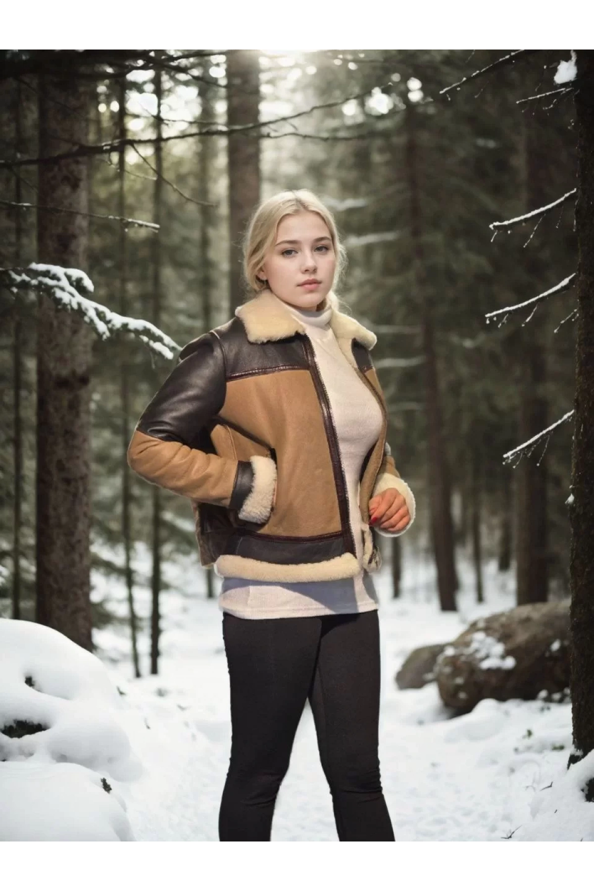 Kadın Uzun Kollu Yakalı Hakiki Kürk - Kahve