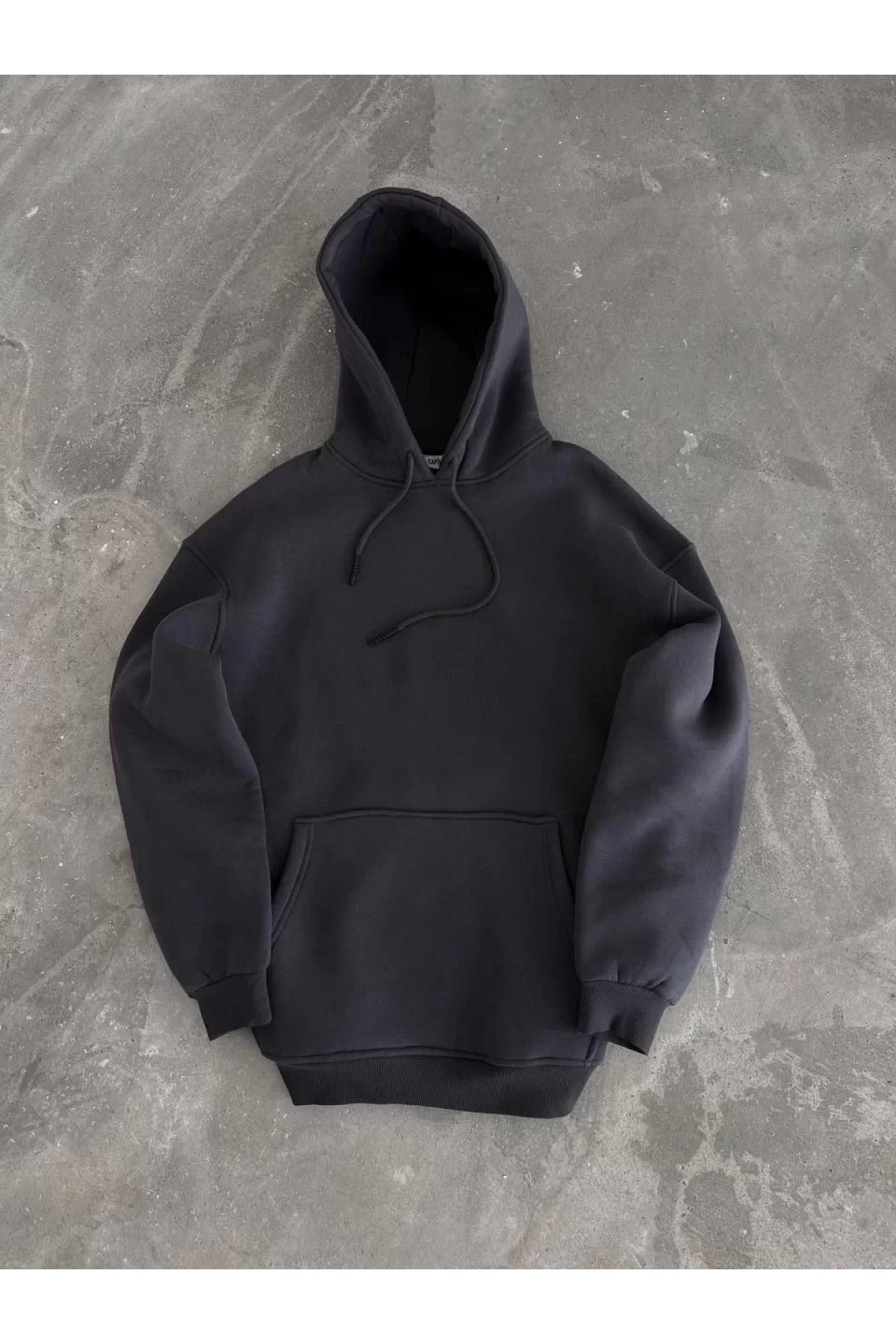 Kapüşonlu Üç İplik Penye Basic SweatShirt - Füme