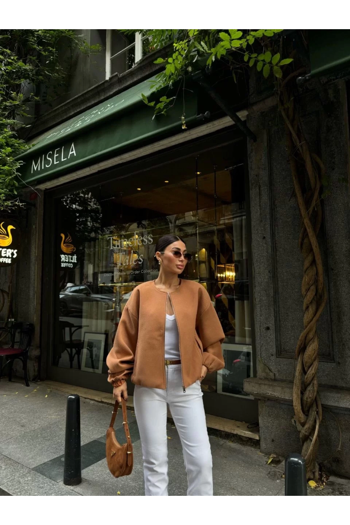 Kaşe Kaşmir Fermuarlı CEKET - Kahve