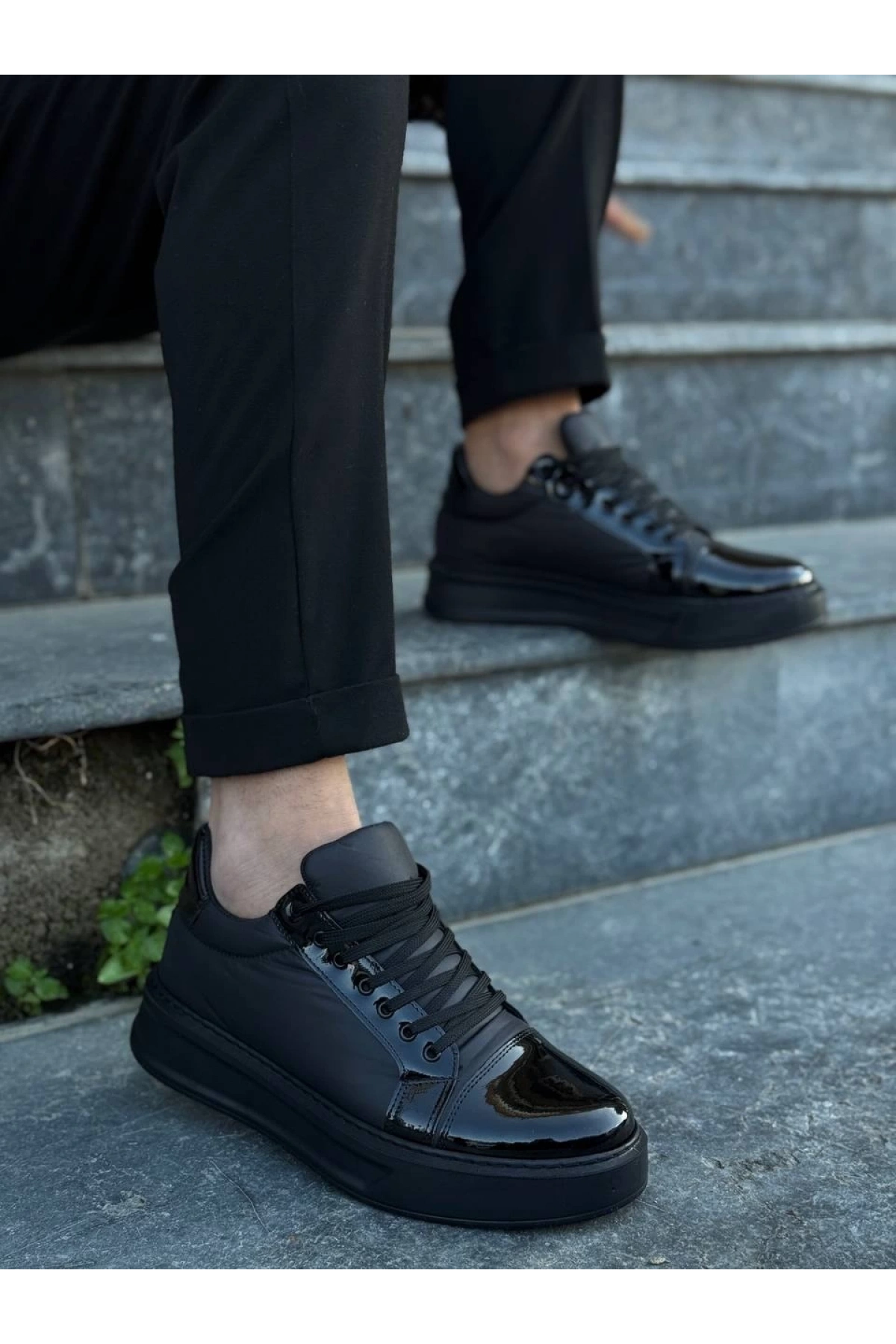 KB-X46 Kuback Siyah Rugan Yüksek Siyah Taban Günlük Spor Ayakkabı