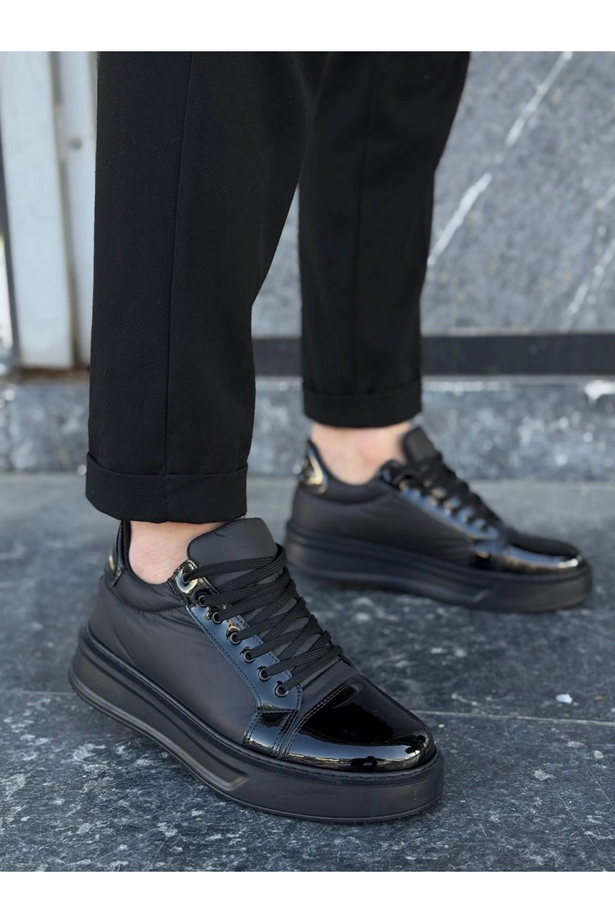 KB-X46 Kuback Siyah Rugan Yüksek Siyah Taban Günlük Spor Ayakkabı