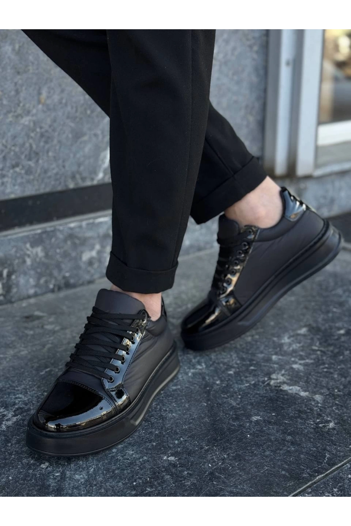 KB-X46 Kuback Siyah Rugan Yüksek Siyah Taban Günlük Spor Ayakkabı