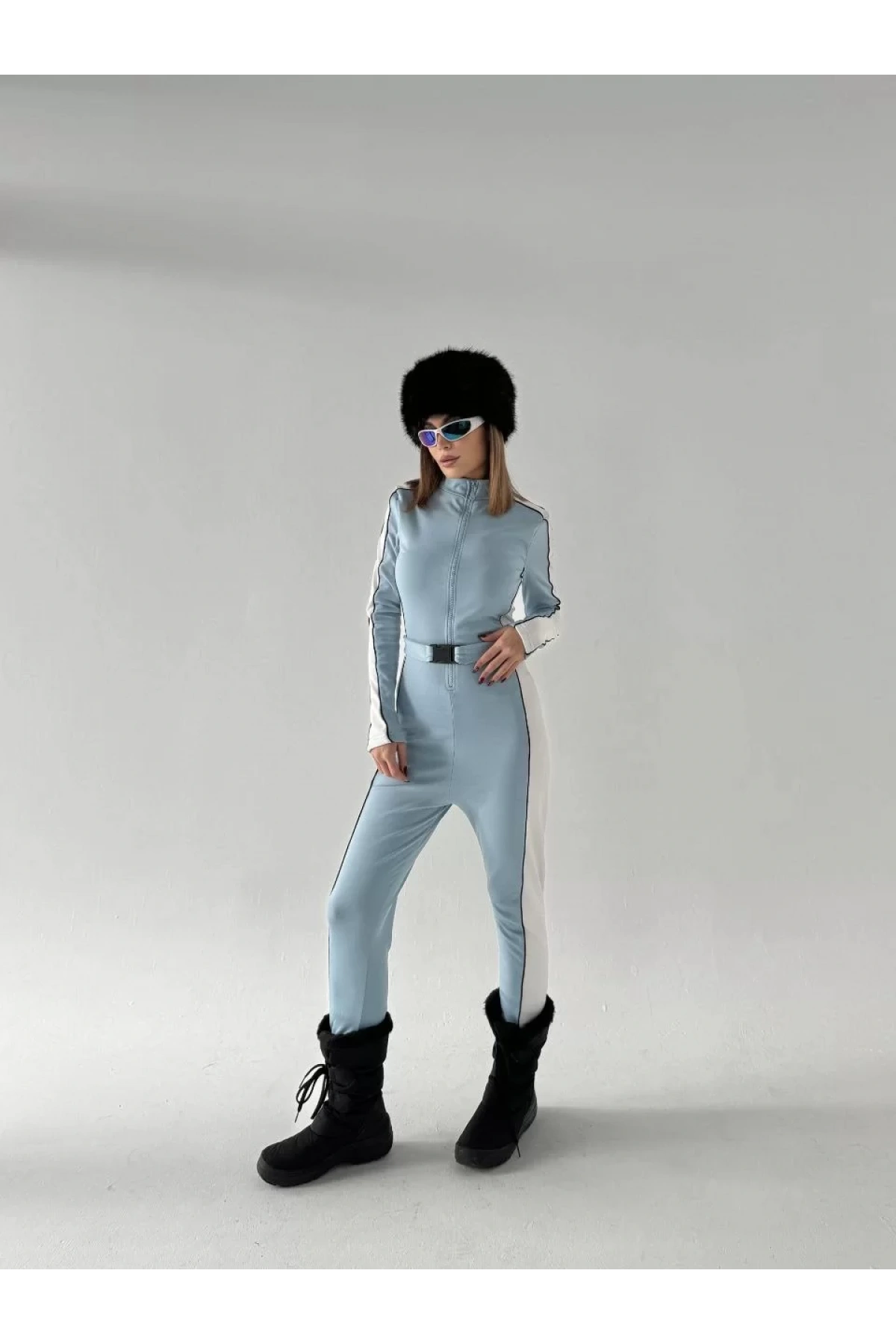 Kemer Detaylı Fermuarlı Tulum - Bebe Mavisi