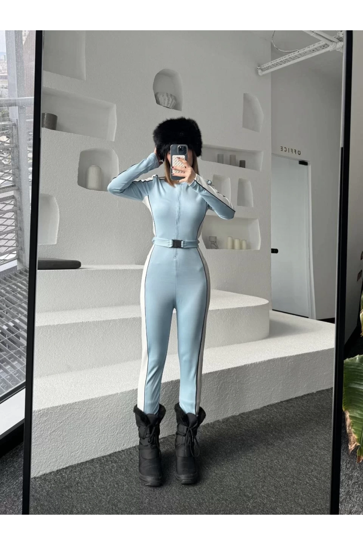 Kemer Detaylı Fermuarlı Tulum - Bebe Mavisi