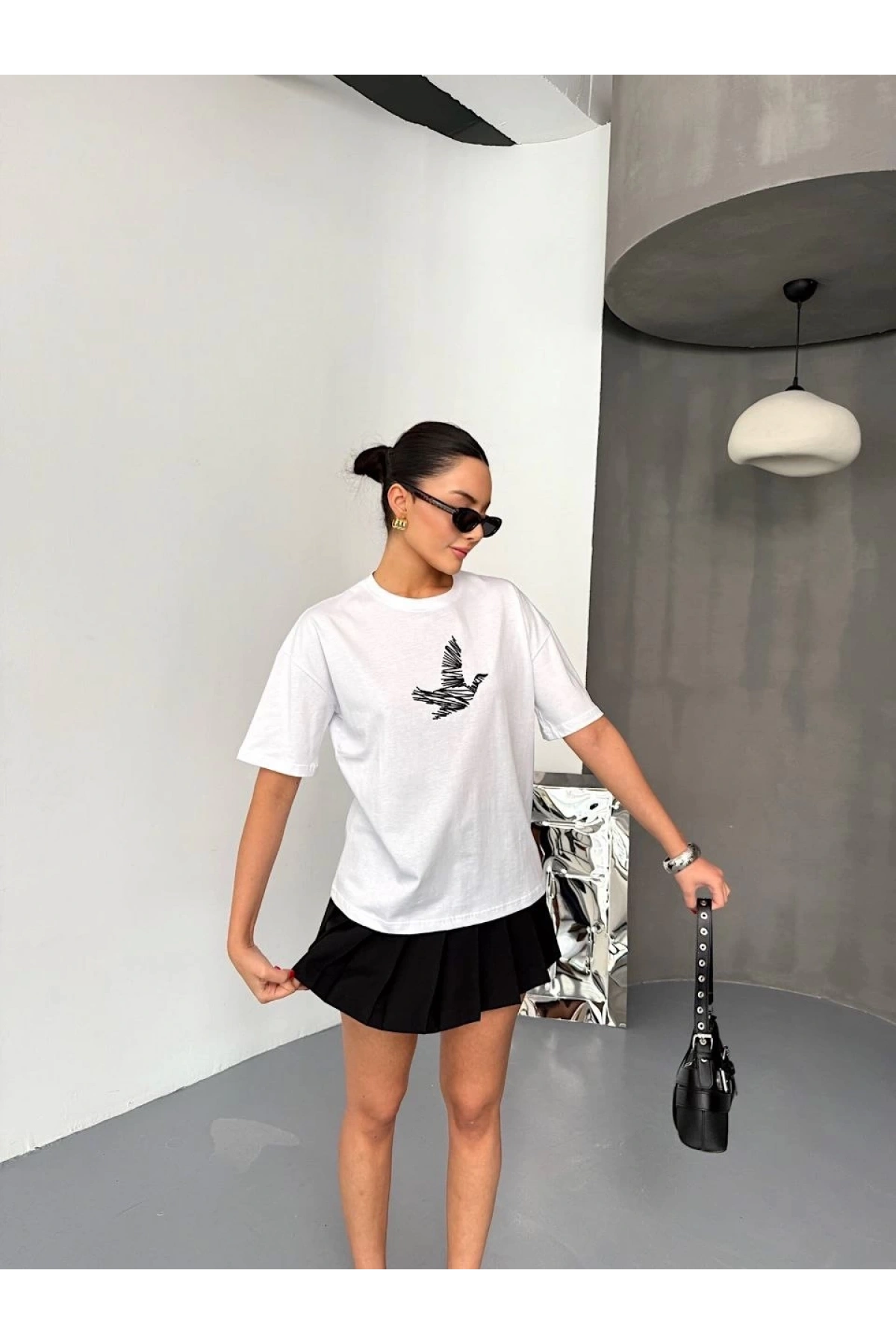 Kısa Kol Baskılı T-shirt - Beyaz