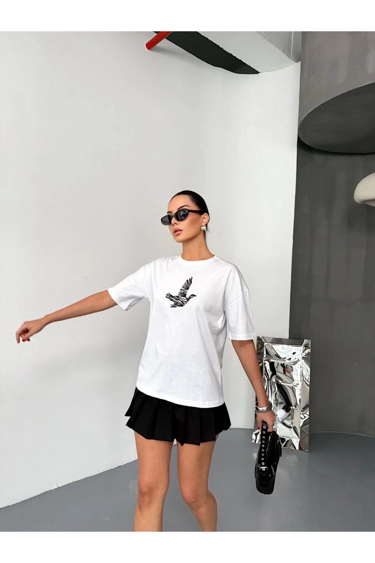 Kısa Kol Baskılı T-shirt - Beyaz