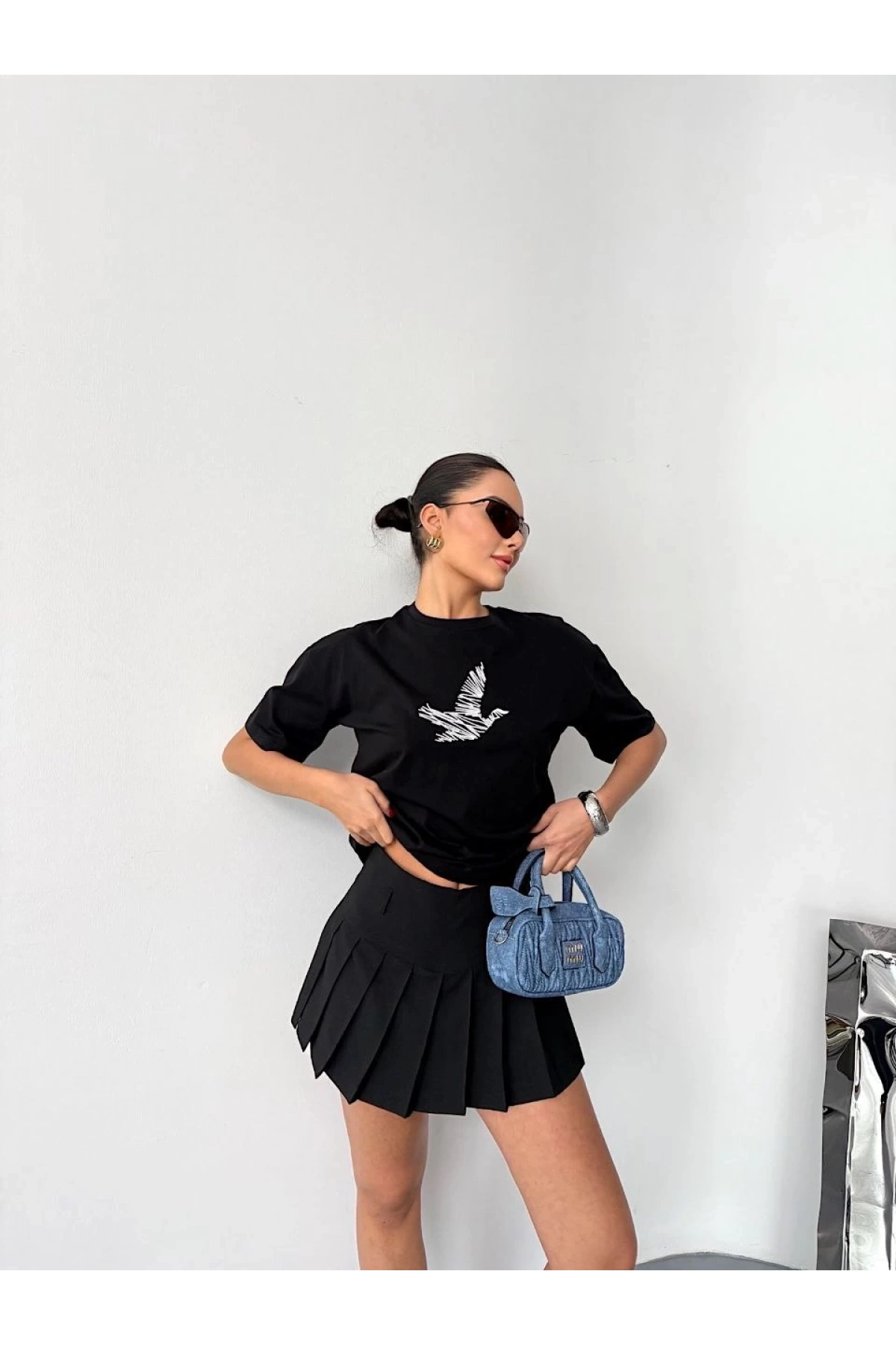 Kısa Kol Baskılı T-shirt - Siyah