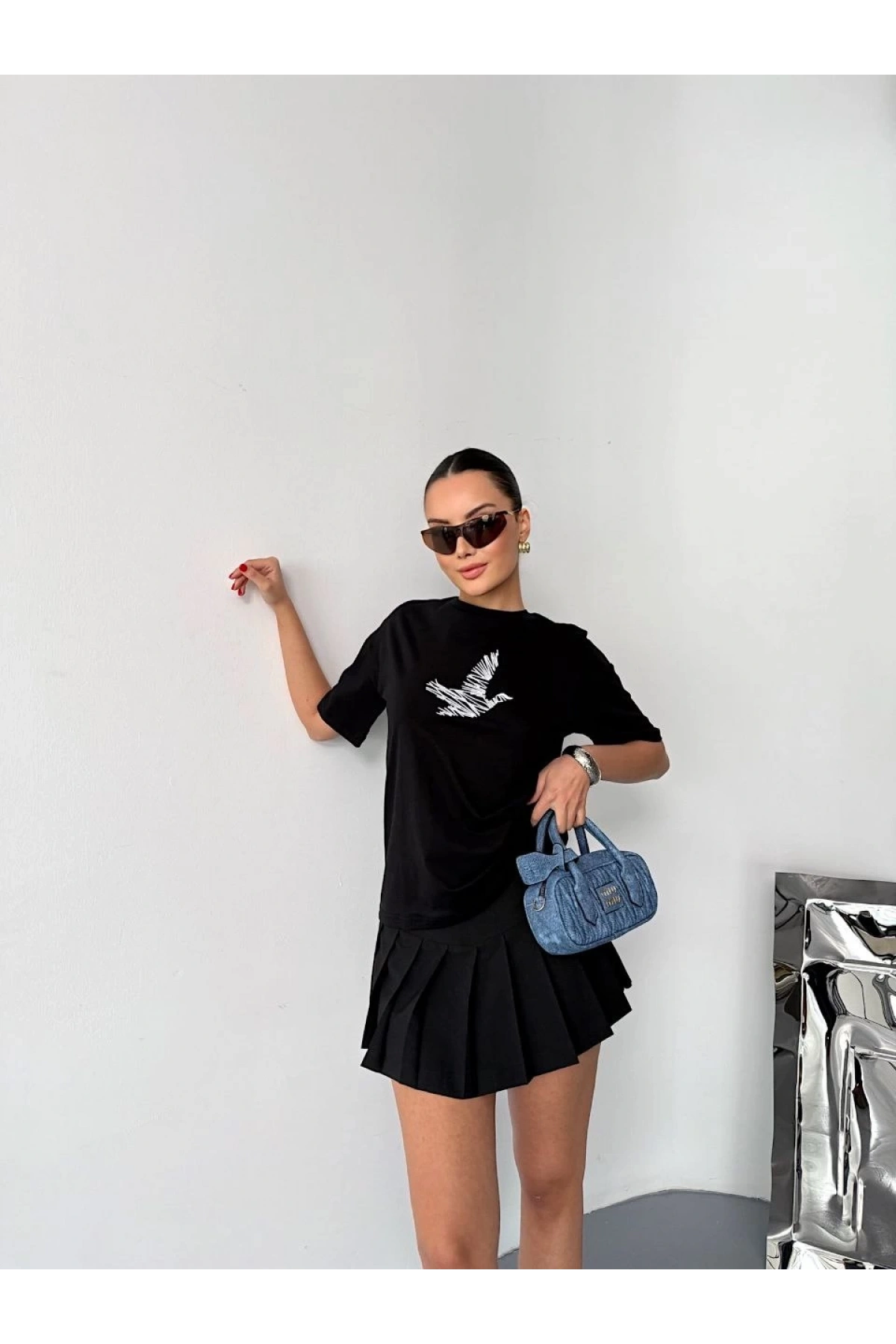 Kısa Kol Baskılı T-shirt - Siyah