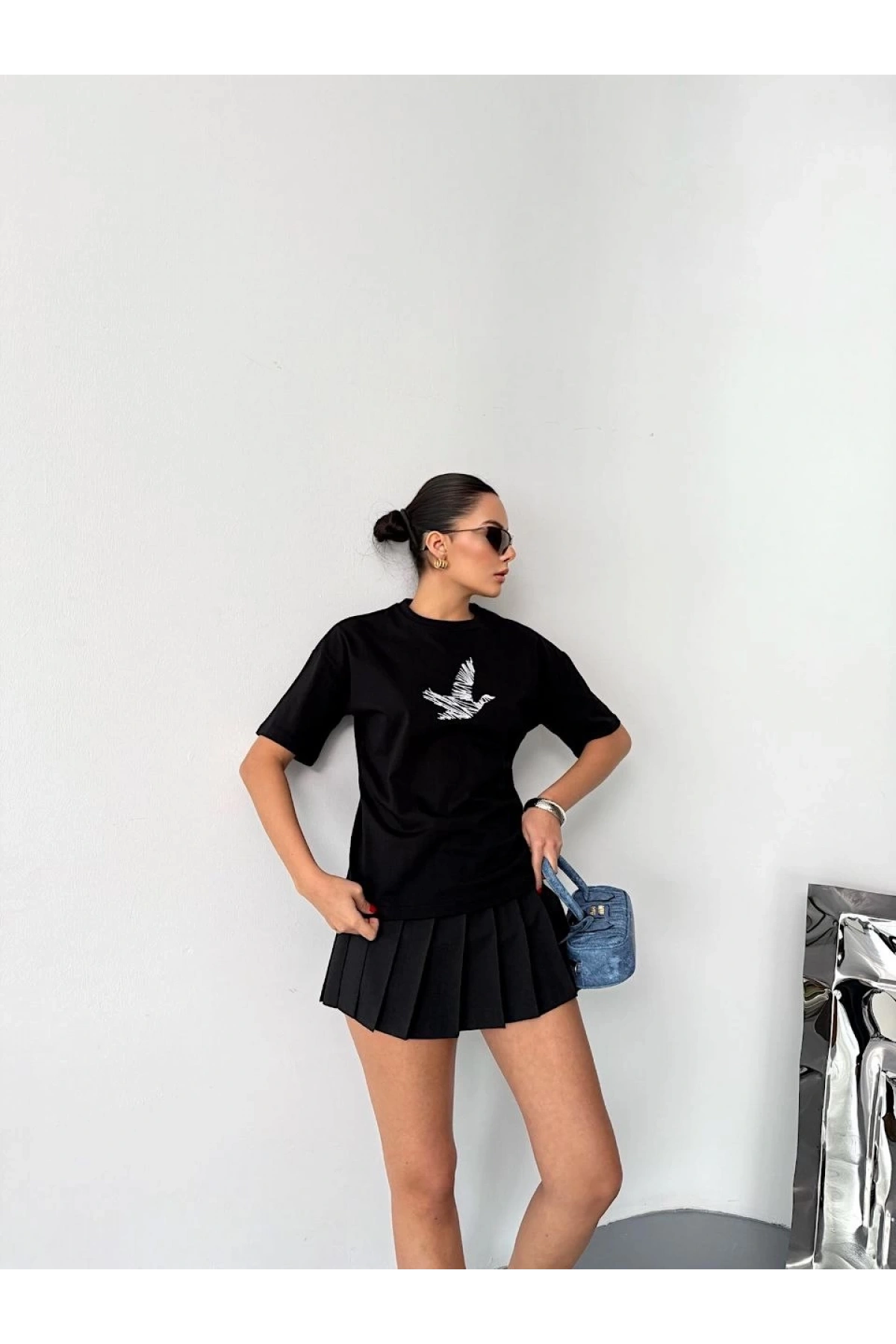 Kısa Kol Baskılı T-shirt - Siyah