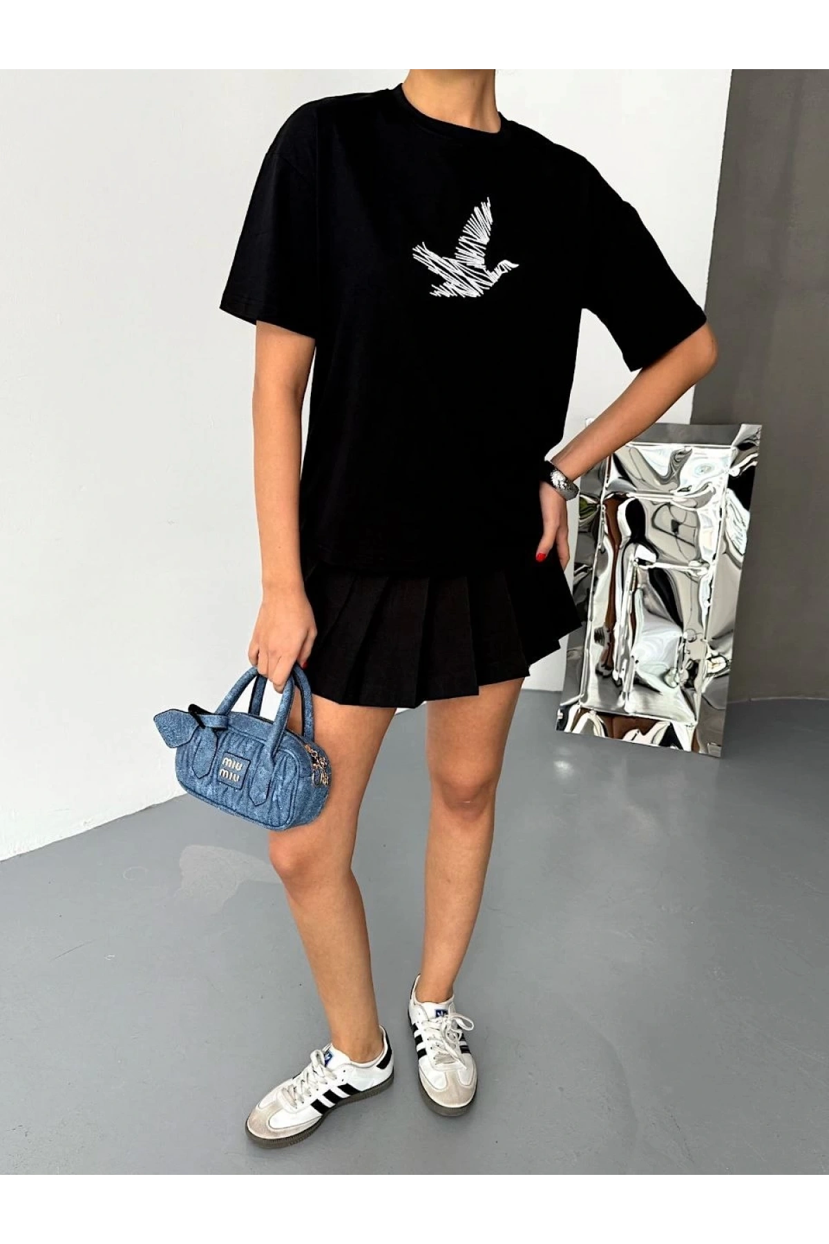 Kısa Kol Baskılı T-shirt - Siyah