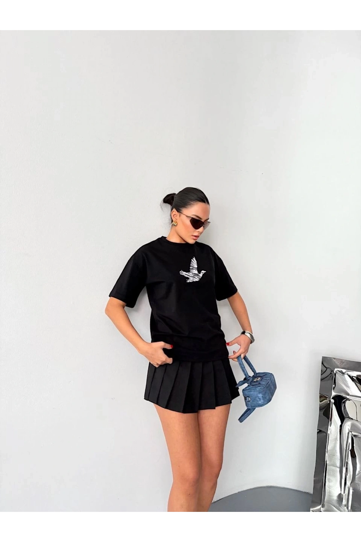 Kısa Kol Baskılı T-shirt - Siyah