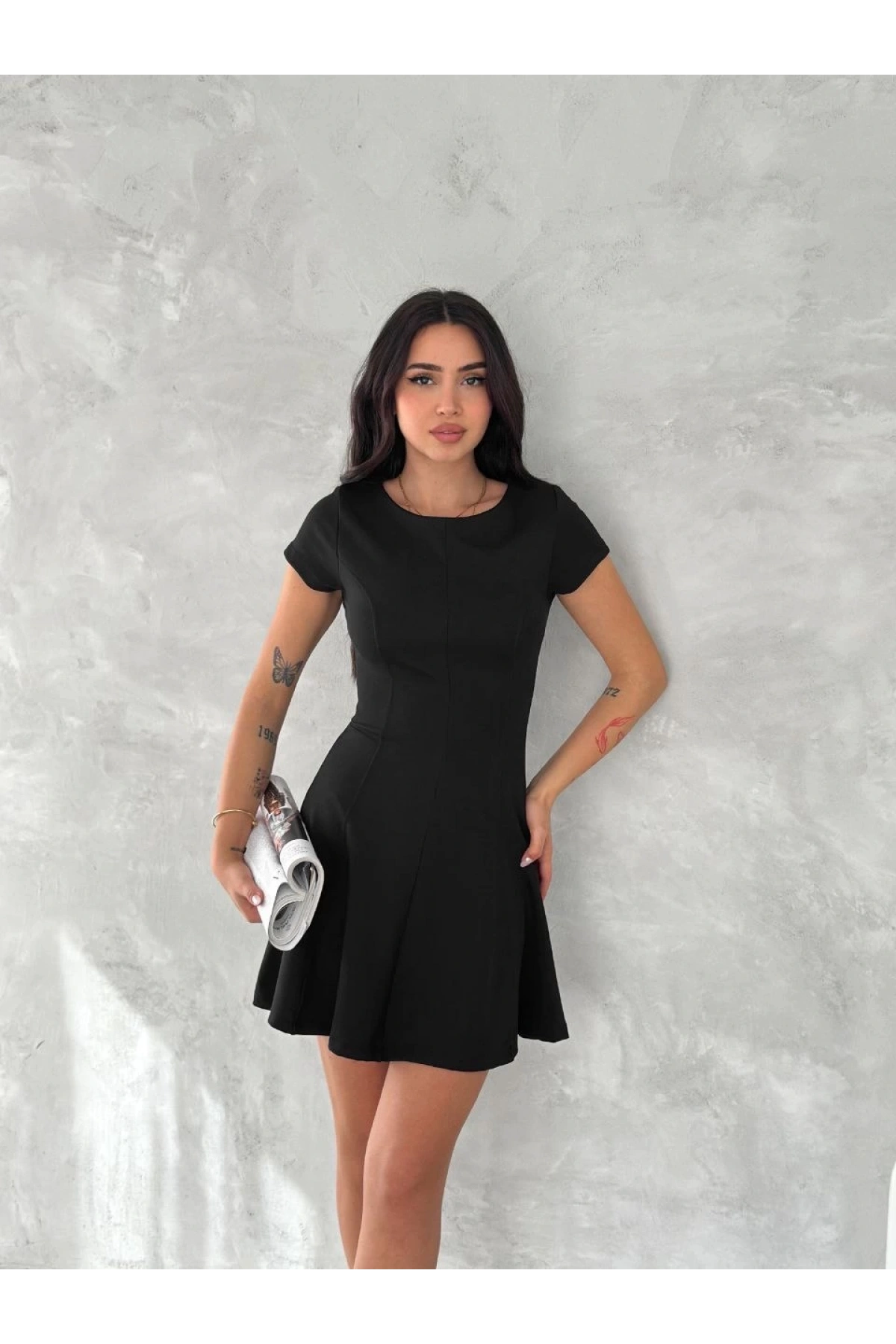 kısa kollu Mini Elbise - Siyah