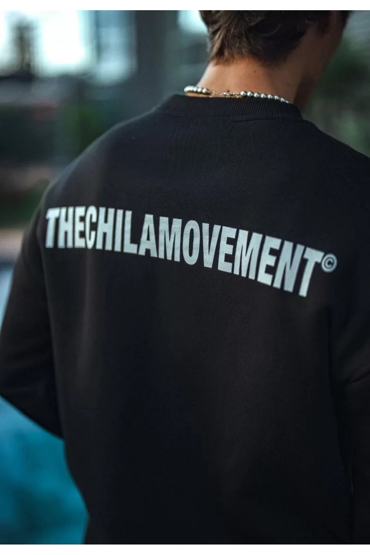 Kışlık Bisiklet Yaka Oversize Baskılı SweatShirt - Siyah