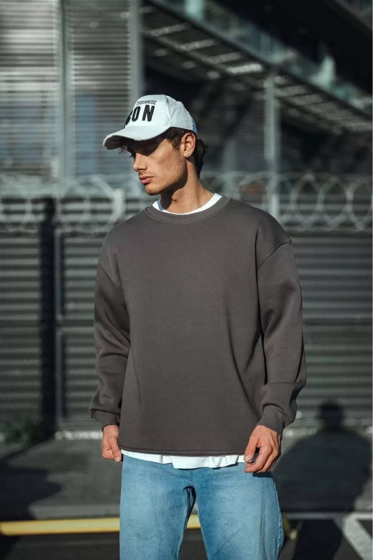 Kışlık Bisiklet Yaka Üç İplik Basic SweatShirt - Antrasit