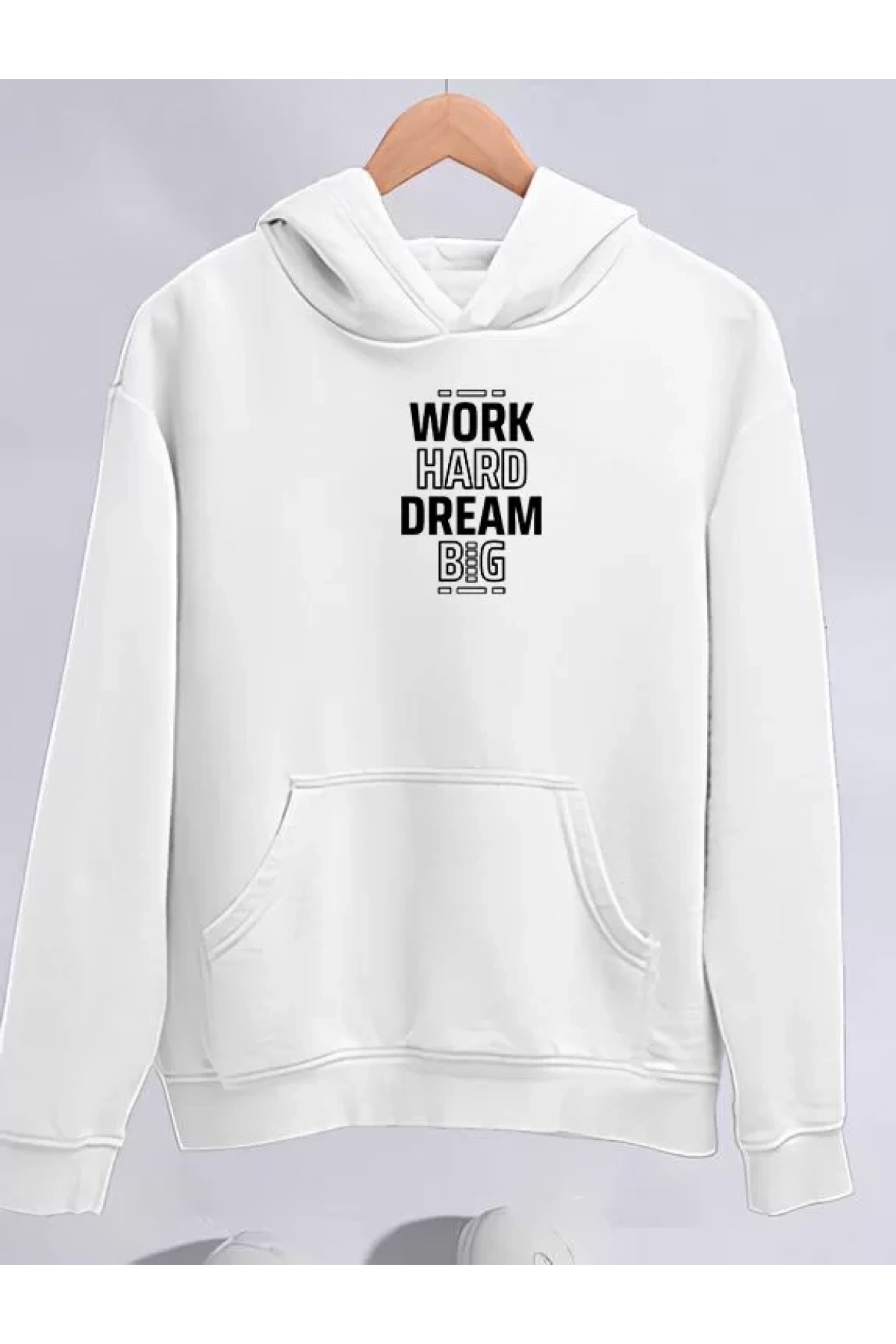 Kışlık Üç İplik Kapüşonlu SweatShirt - Beyaz