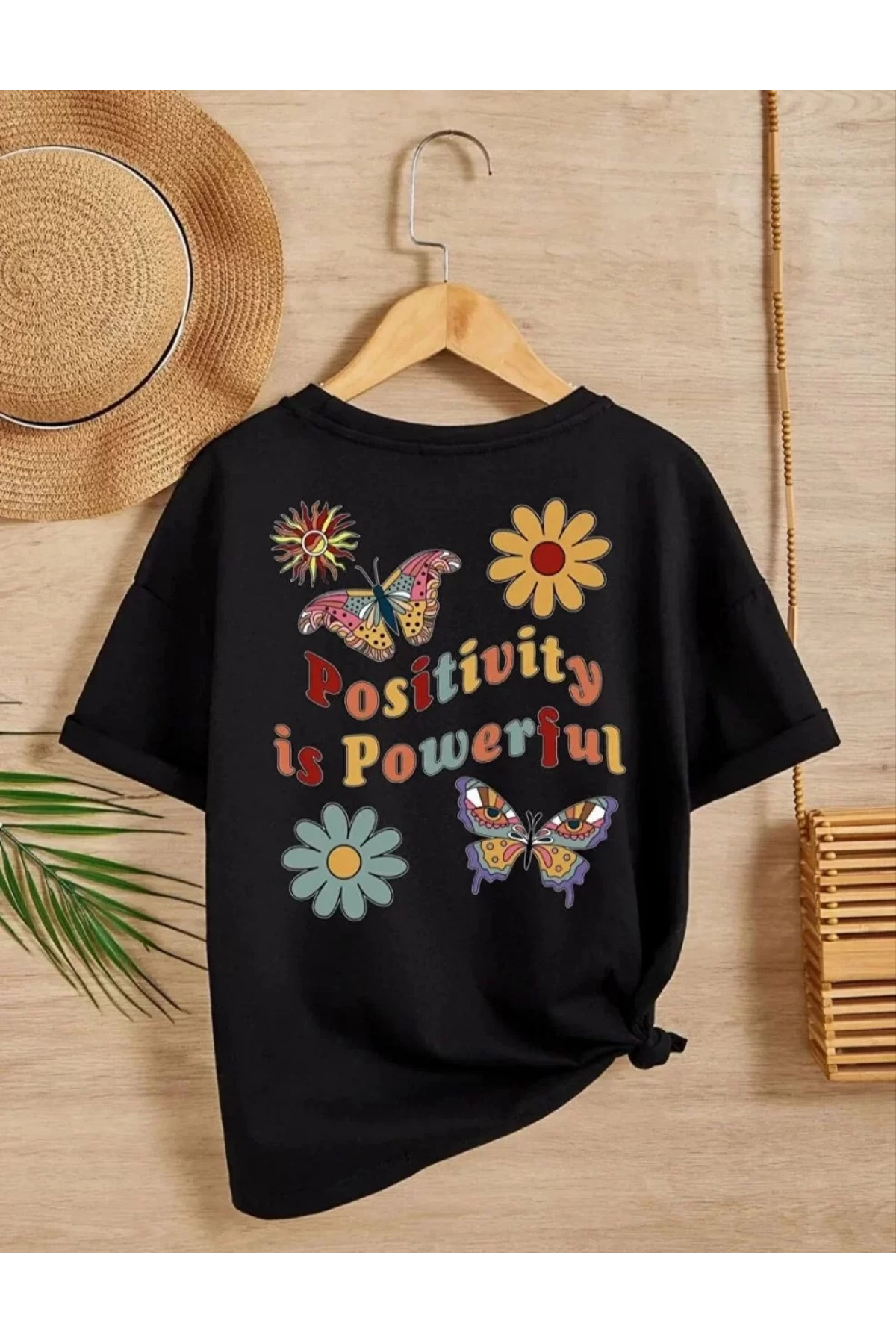 Kız Çocuk Bisiklet Yaka Baskılı T-Shirt - Siyah