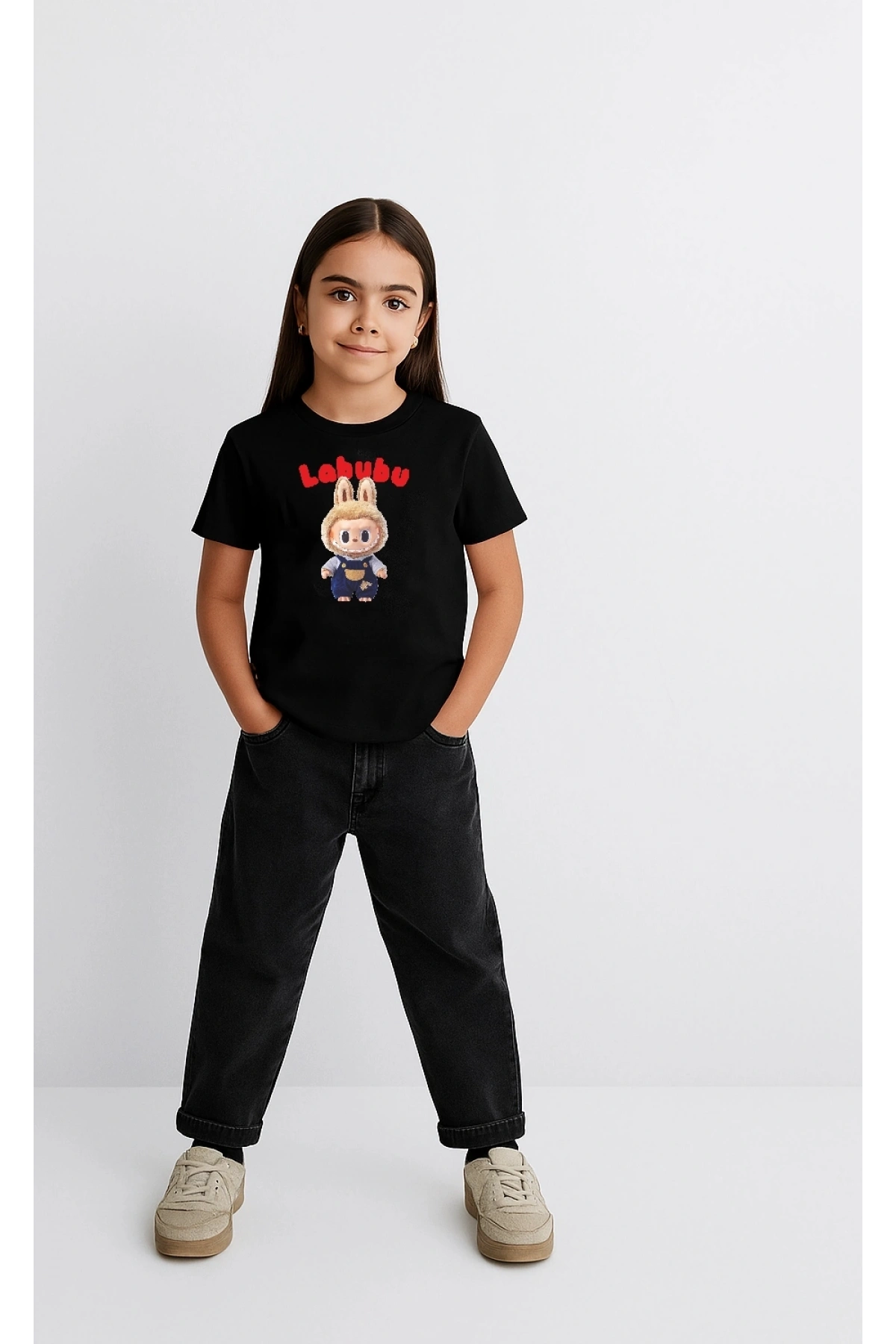 Kız Labubu Çocuk Baskılı T-Shirt - Beyaz